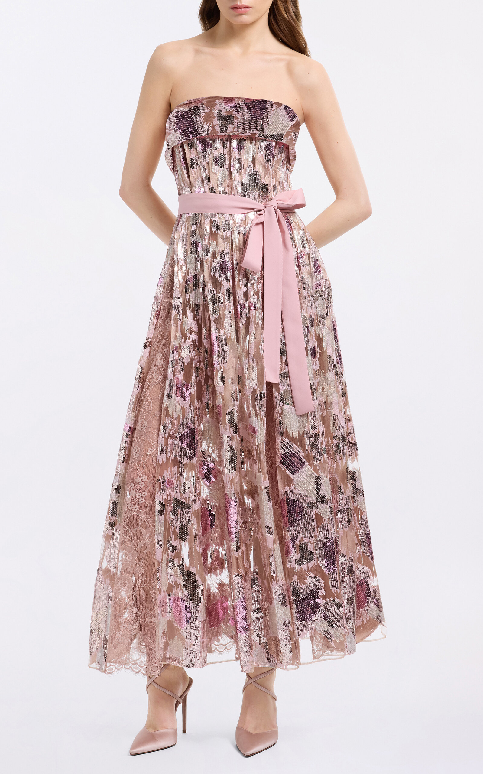 Elie Saab Strapless Lace Midi Dress