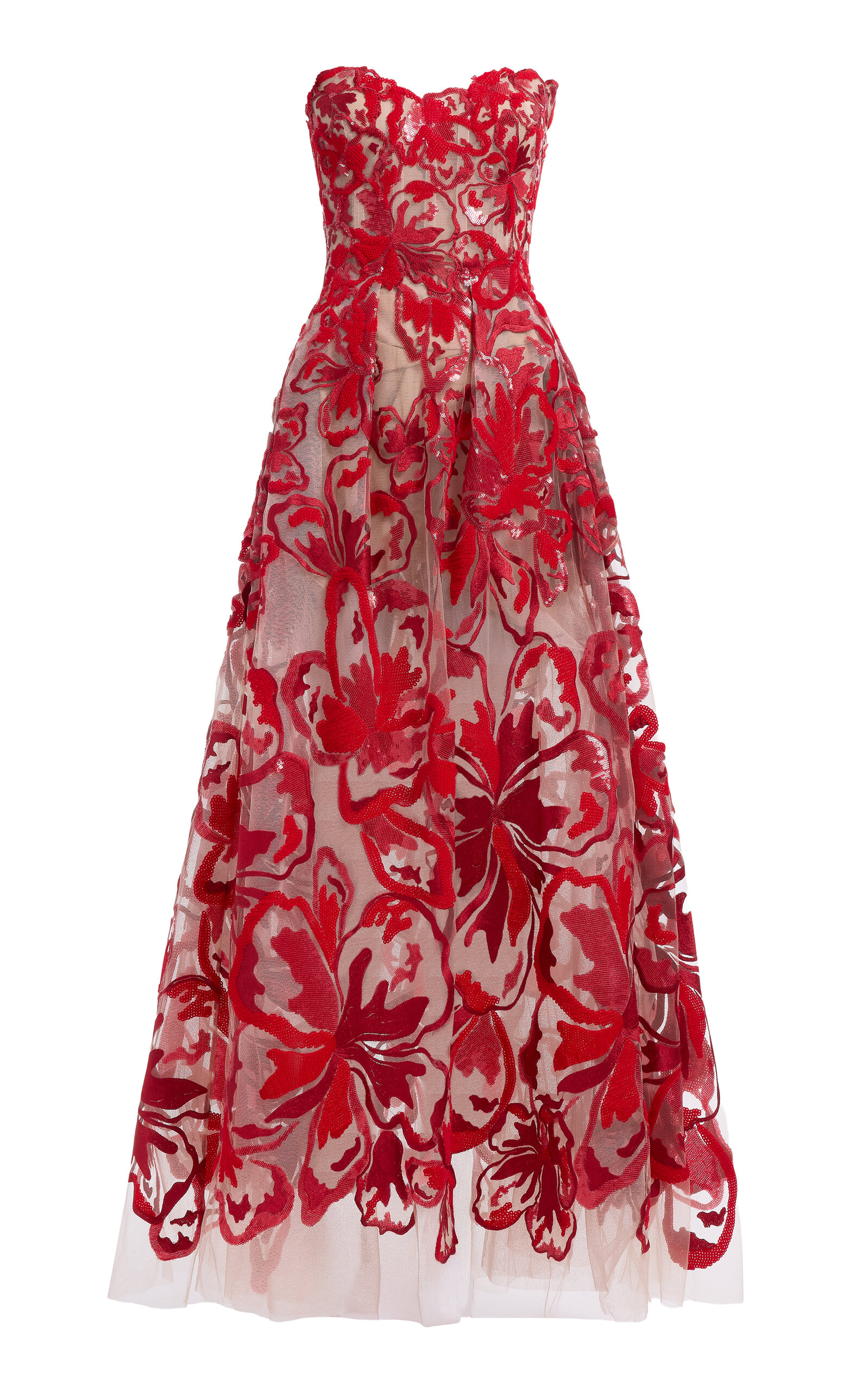 Elie Saab Strapless Embroidered Maxi Dress