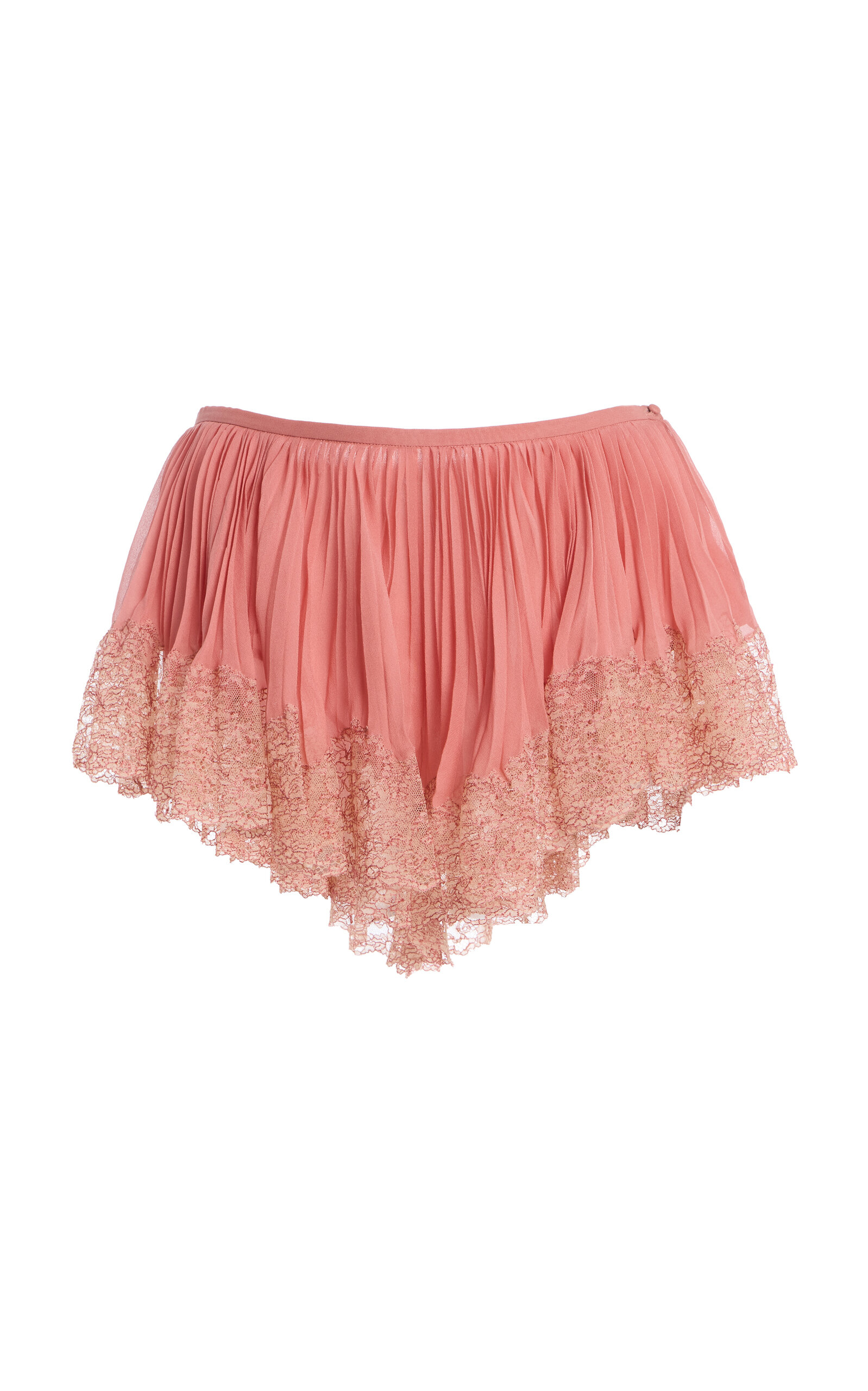 Saint Laurent Lace-Trimmed Plisse Silk Shorts