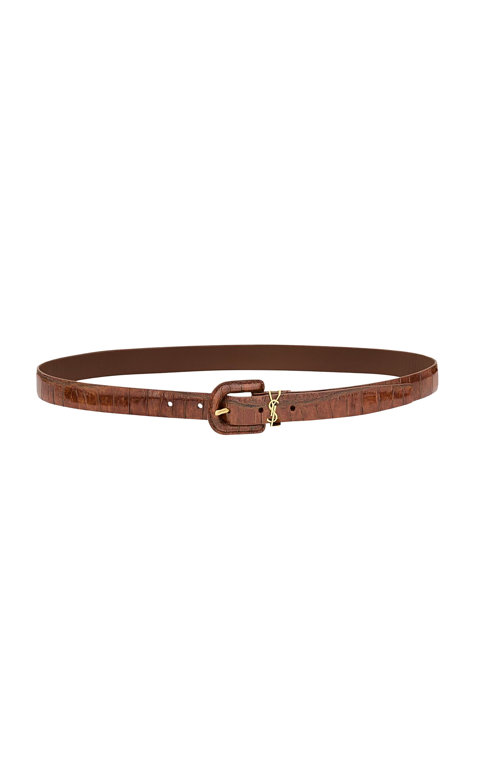 Saint Laurent Cassandre Croc-Effect Leather Belt