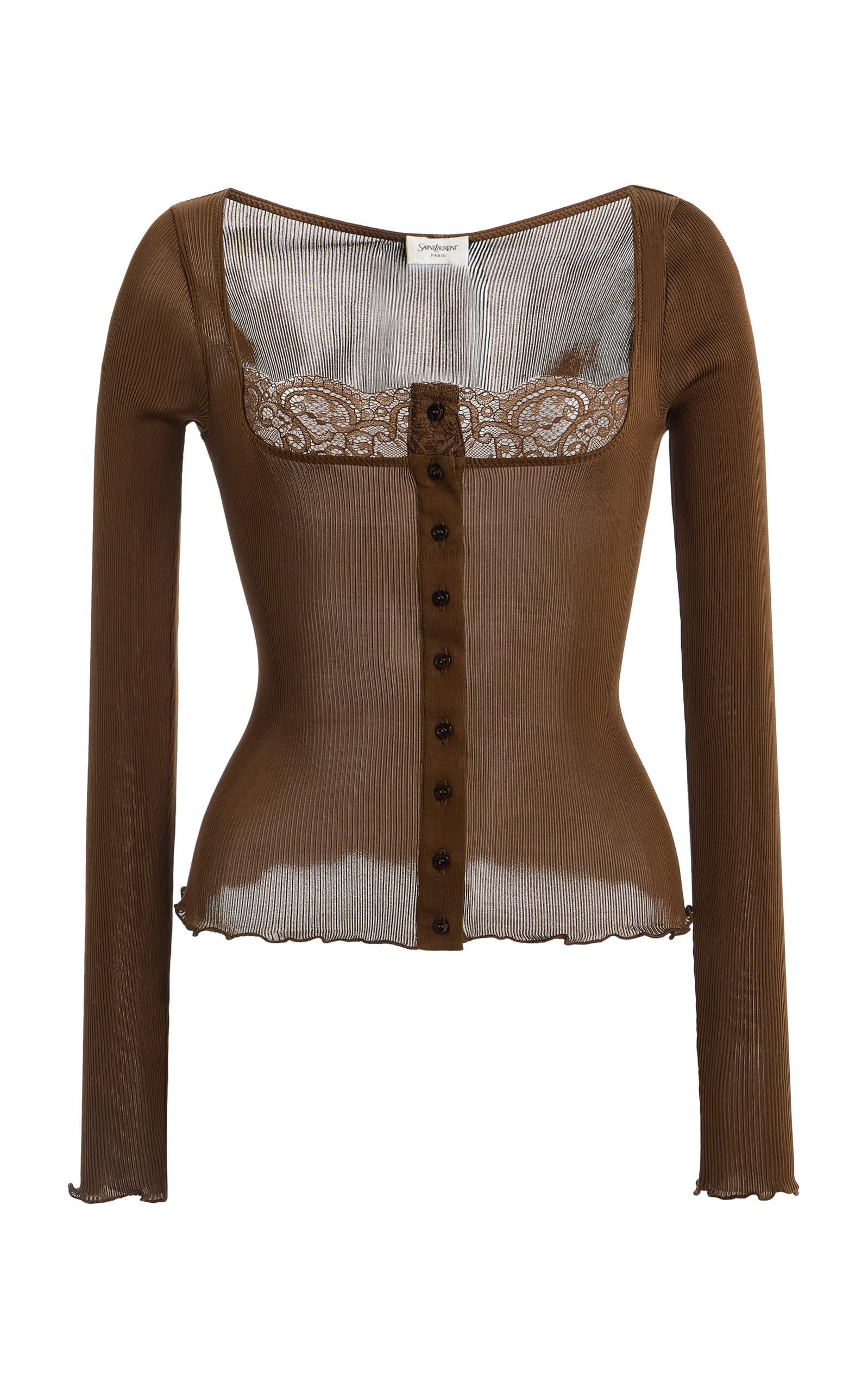 Saint Laurent Lace-Trimmed Ribbed Silk Jersey Top