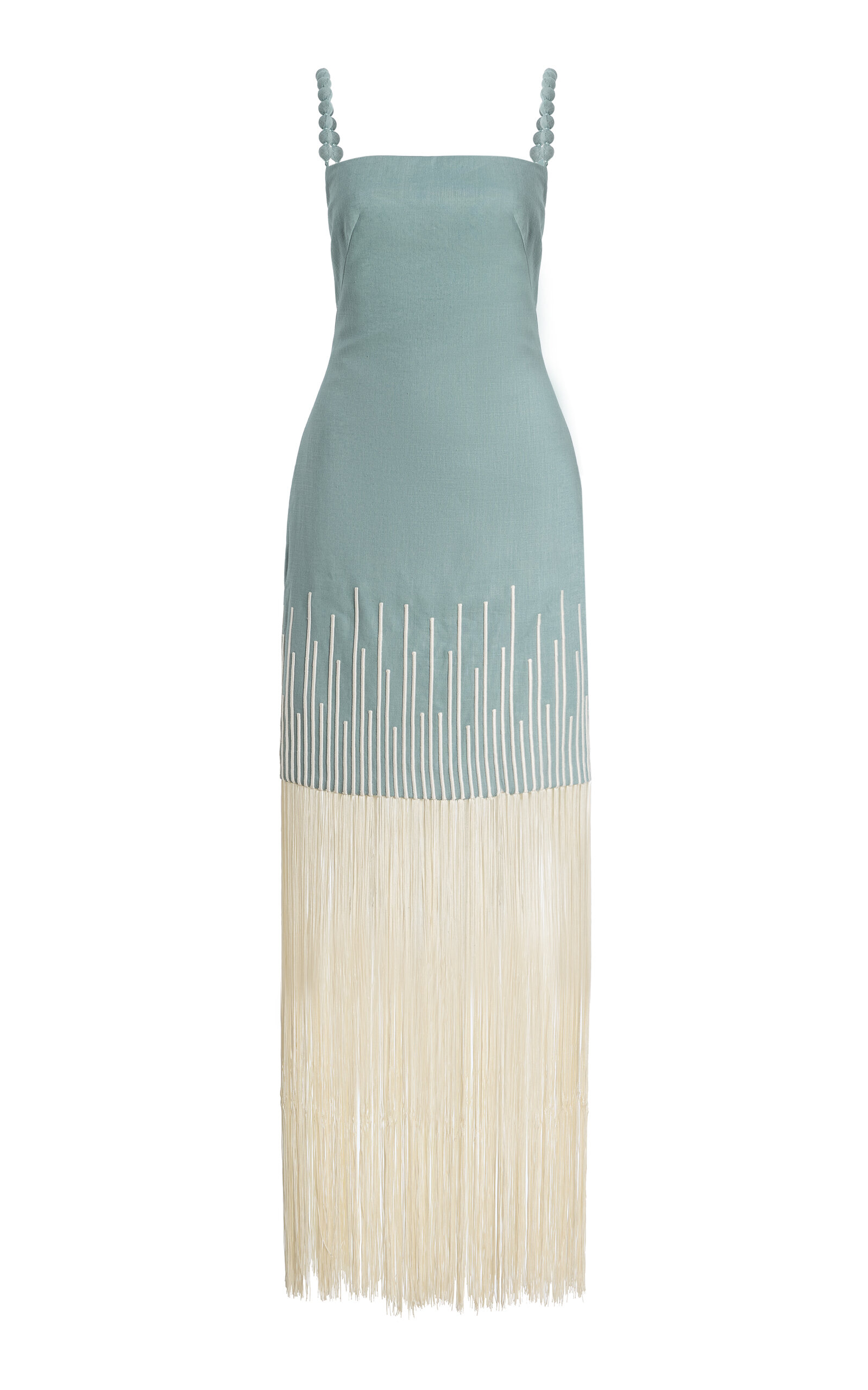 Andres Otalora Exclusive Mar Caribe Fringed Linen Maxi Dress In Blue