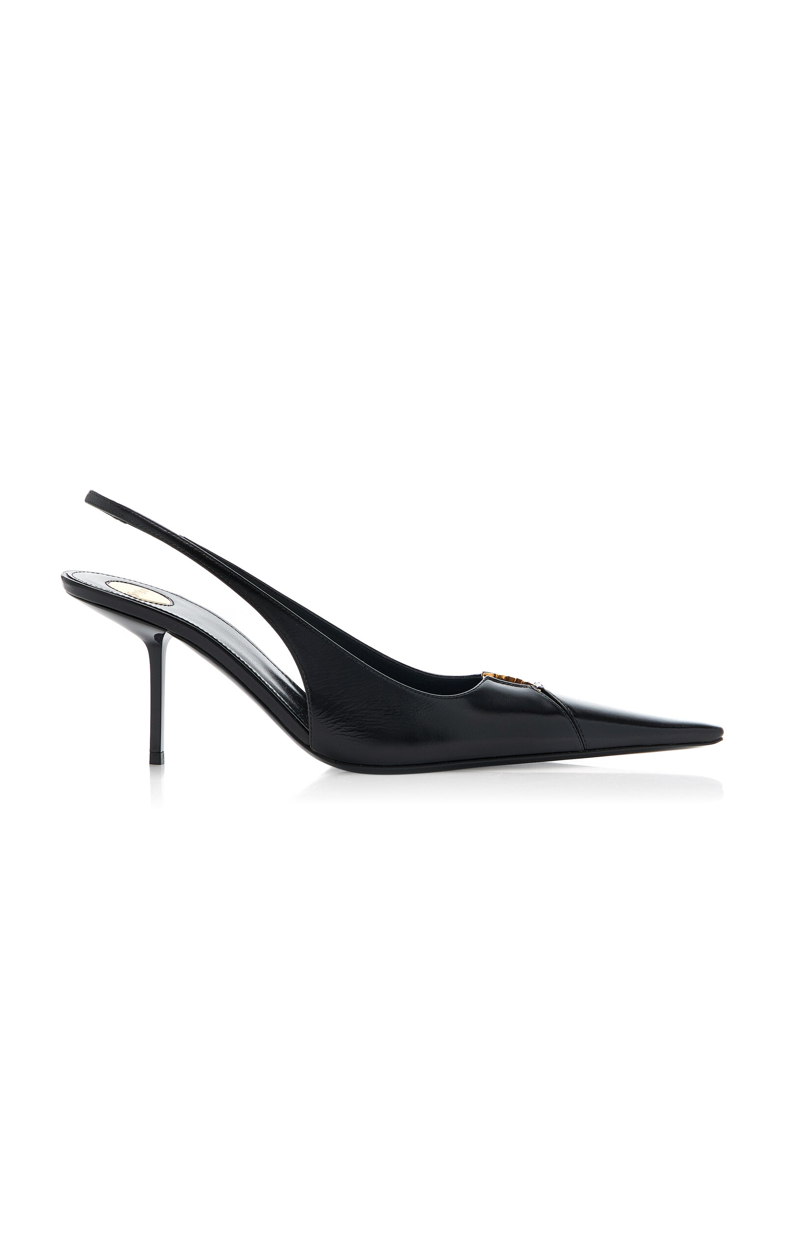 Saint Laurent 75mm Babylone Leather Ysl Slingback Pumps In Black