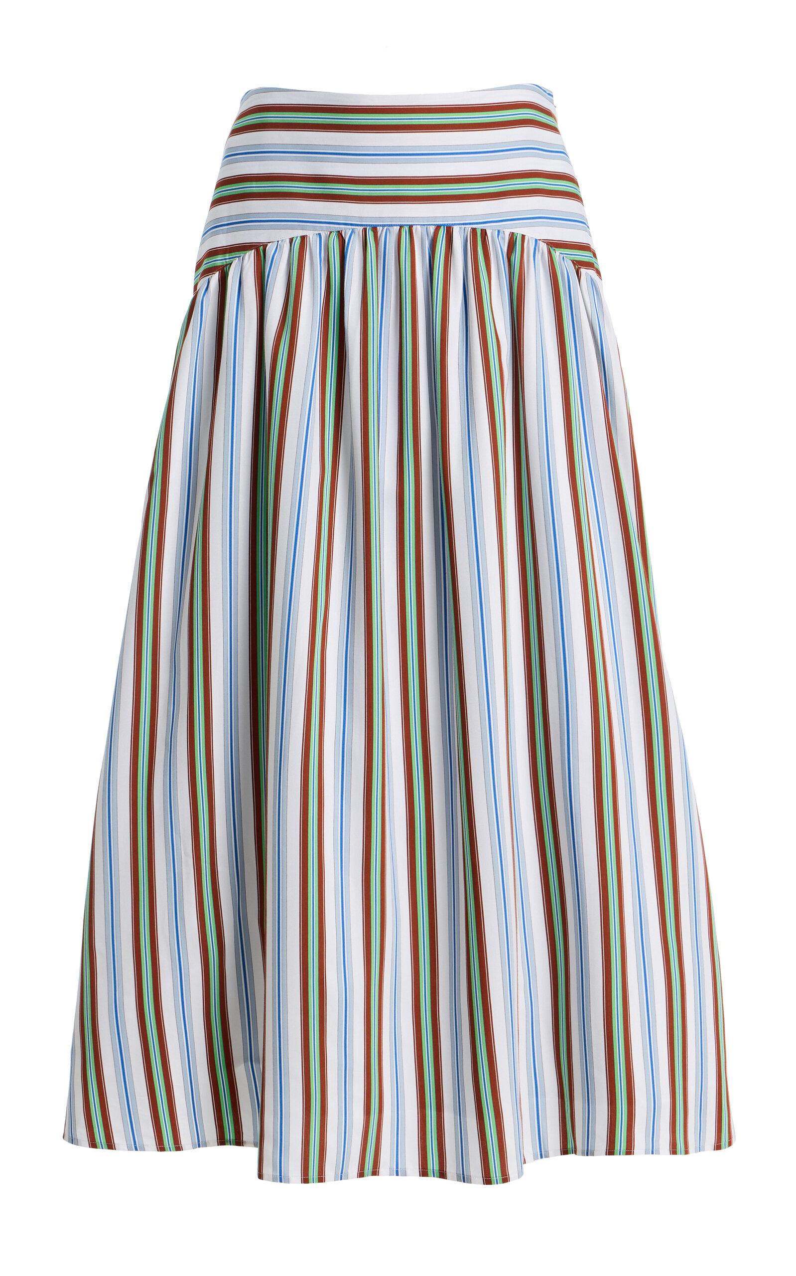 Rosie Assoulin In The Name Of Love Striped Midi Skirt In Blue