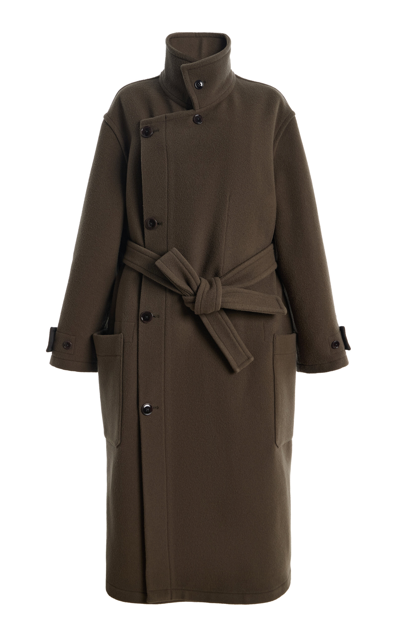 Lemaire Wrap Cotton Trench Coat In Olive