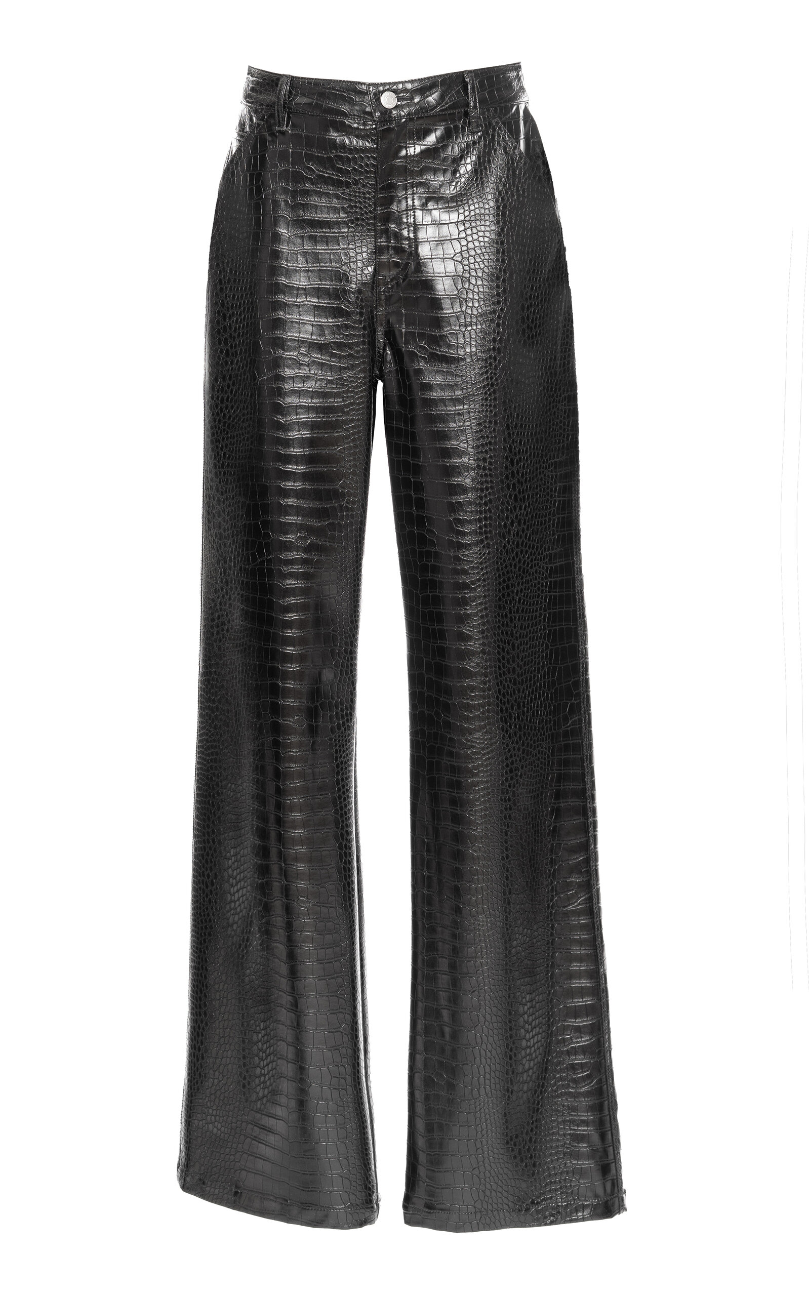 DES_PHEMMES - Croc-Embossed Faux Metallic Leather Wide-Leg Pants - Black - IT 42 - Moda Operandi