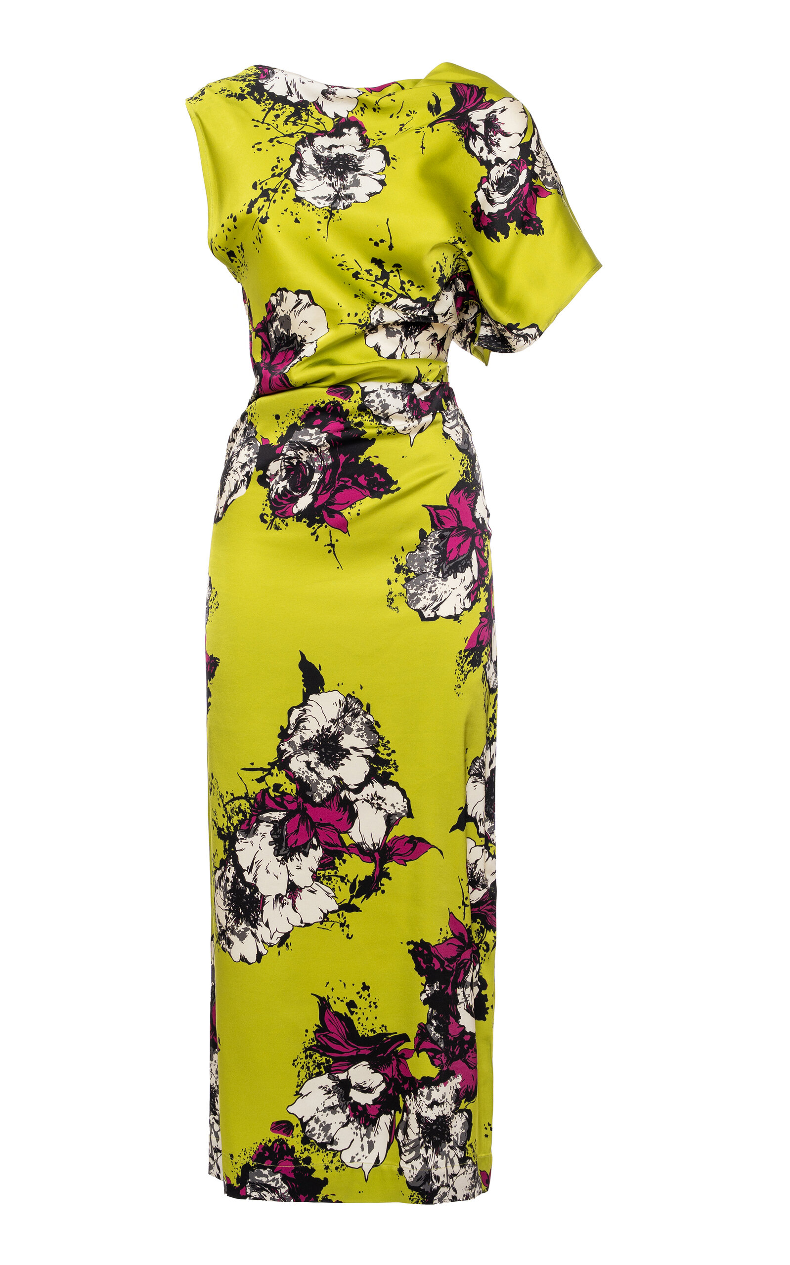 DES_PHEMMES - One-Shoulder Printed Stretch-Satin Midi Dress - Green - IT 42 - Moda Operandi