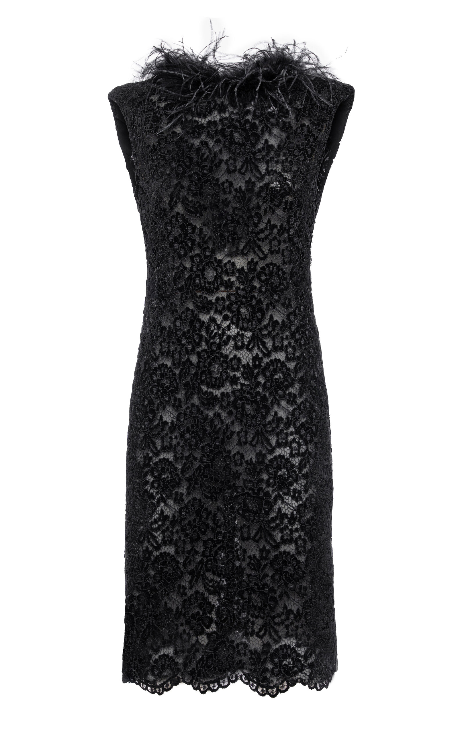 DES_PHEMMES Feather-Trimmed Lace Midi Dress