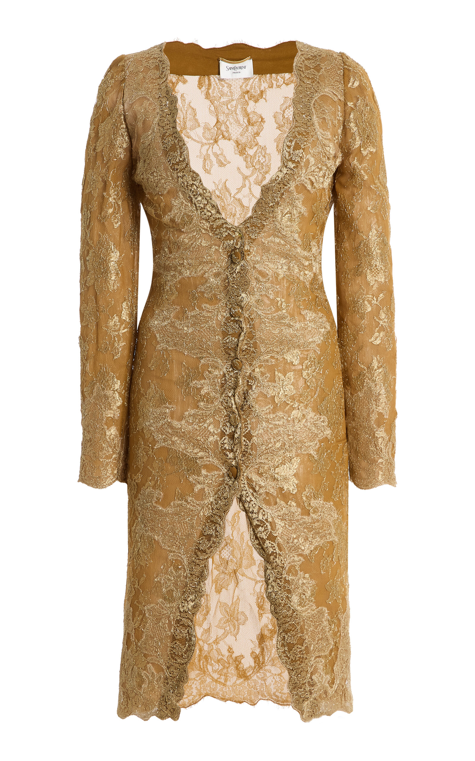 Saint Laurent Lace Mini Dress In Brown