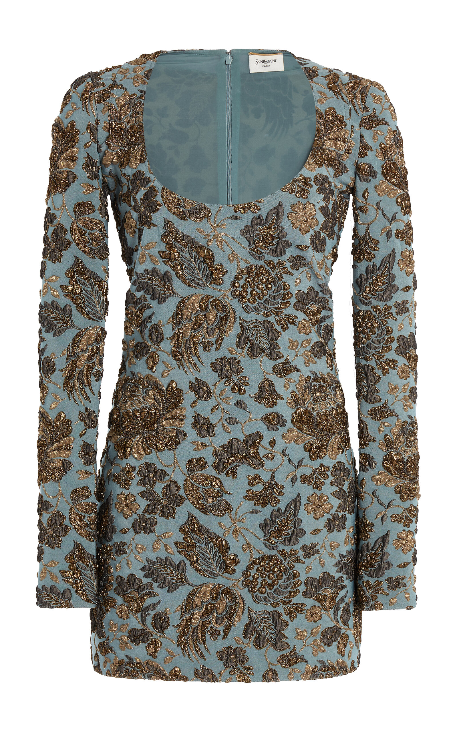 Saint Laurent Floral Stretch-Brocade Mini Dress - Moda Operandi