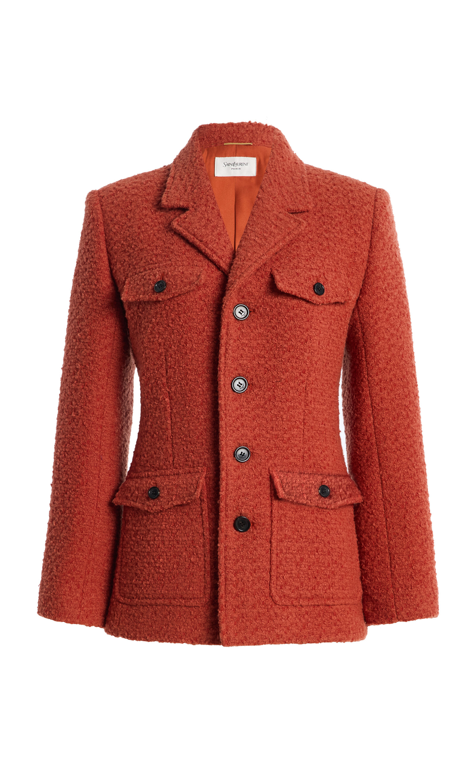 Saint Laurent Pocketed Tweed Jacket In Brown