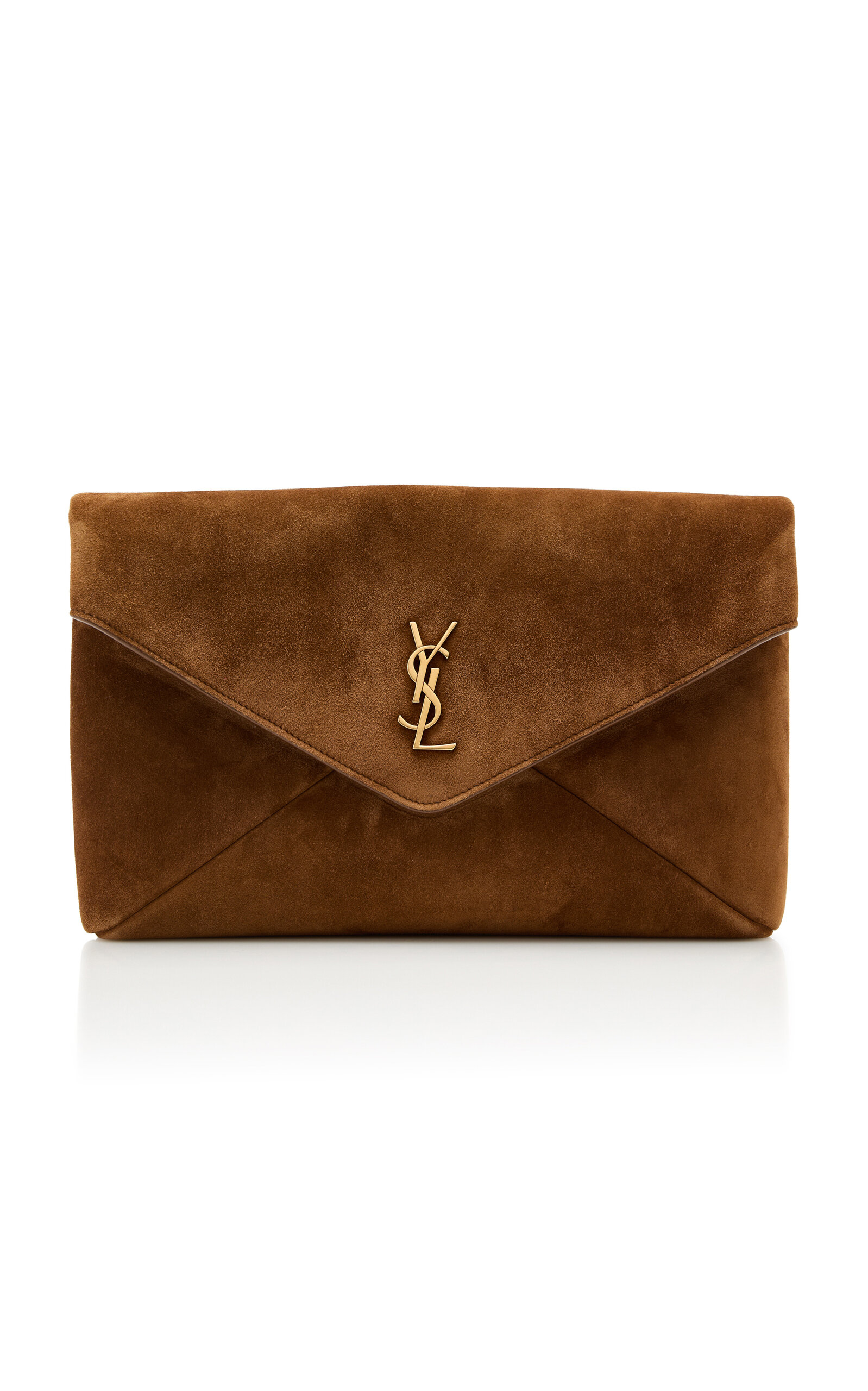 Saint Laurent - Large Envelope Suede-Satin Pouch - Brown - OS - Moda Operandi