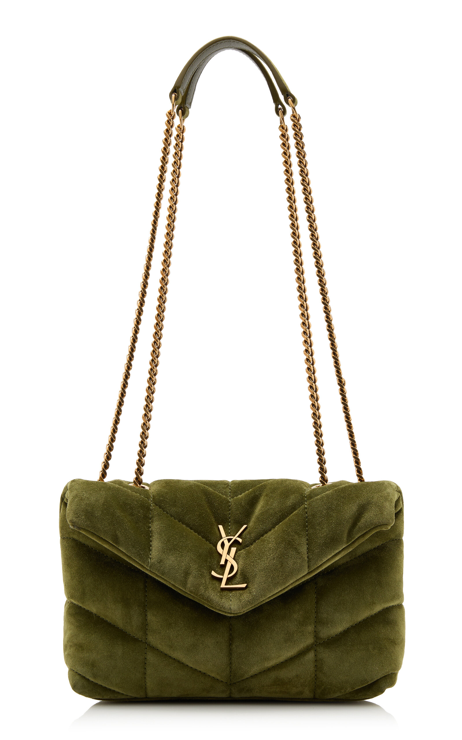 Saint Laurent Toy Puffer Suede-Satin Matelasse Bag - Moda Operandi