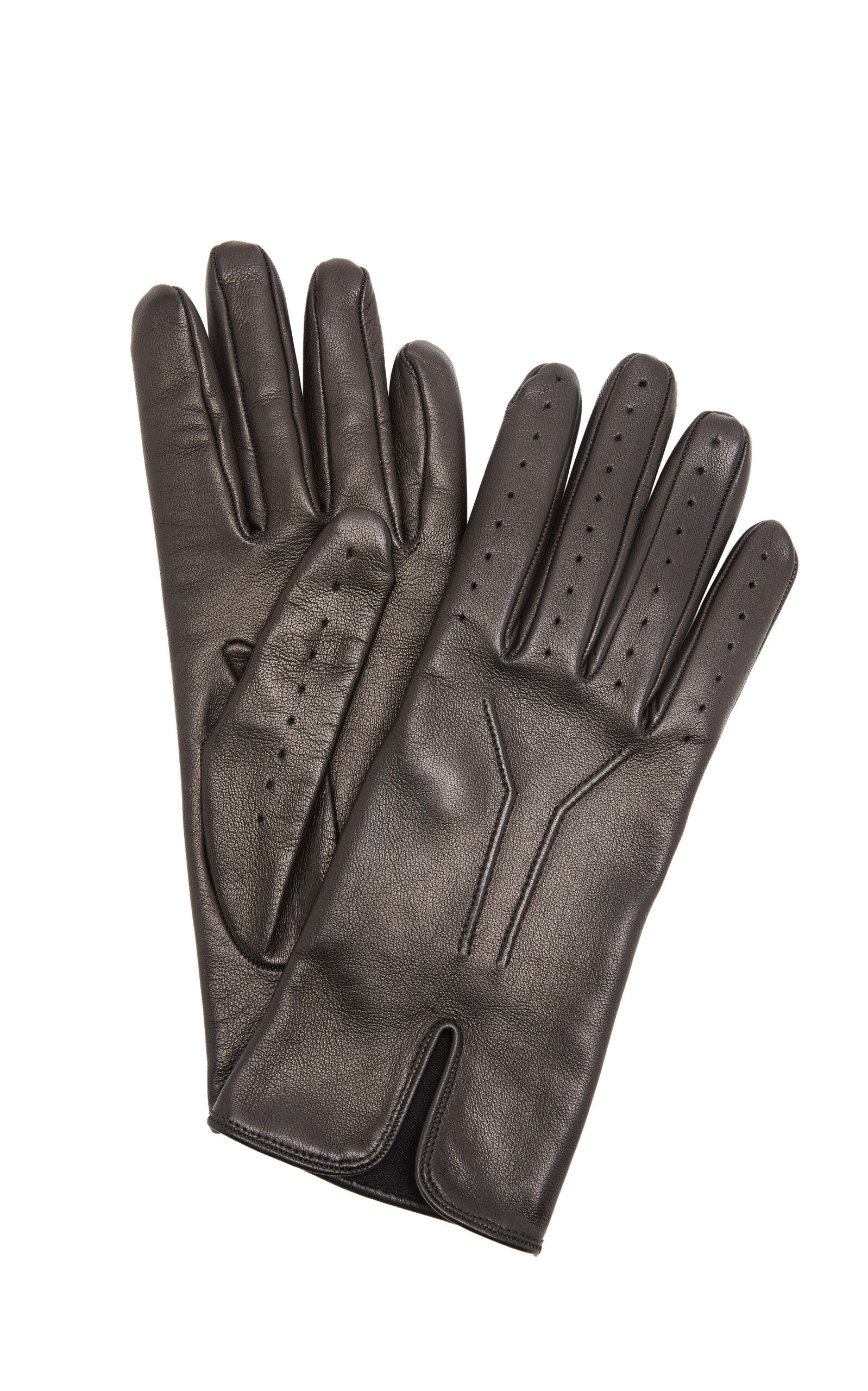 Saint Laurent Slit Leather-silk Gloves In Black