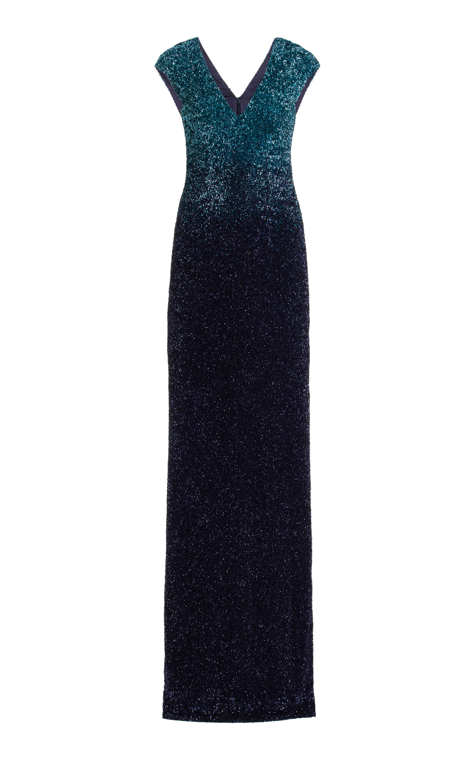 Pamella Roland Signature Sequin V Neck Gown