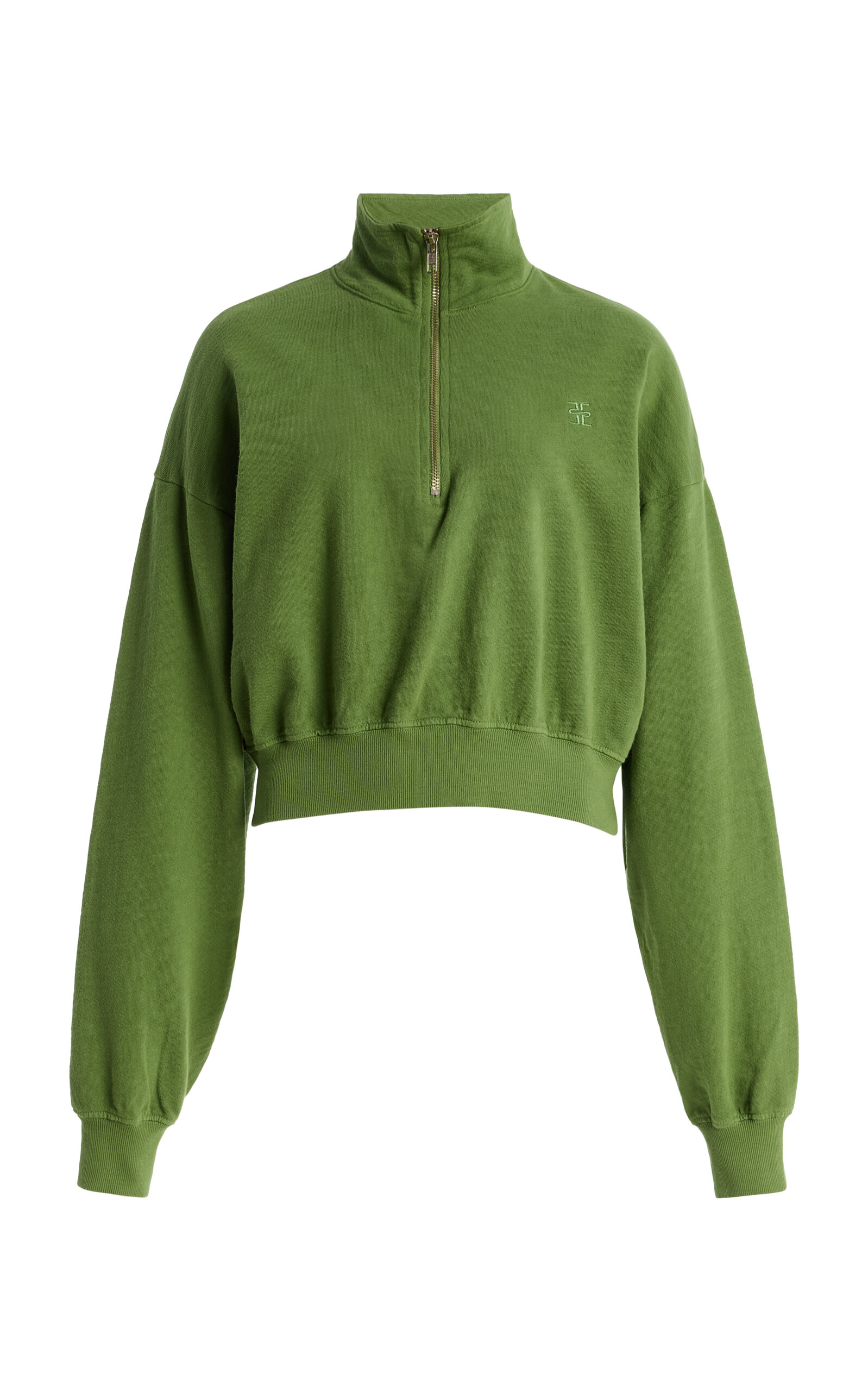 Éterne Cotton Cropped Half-zip Sweatshirt In Green
