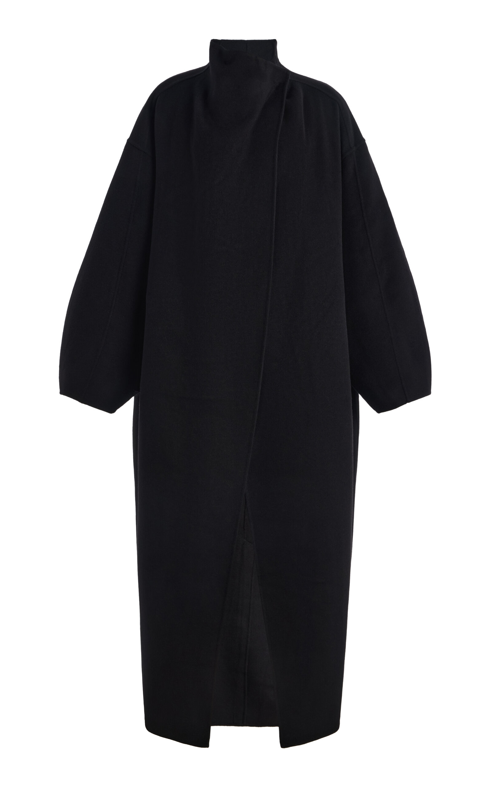The Frankie Shop Leroy Funnel-neck Wool-blend Coat In Black