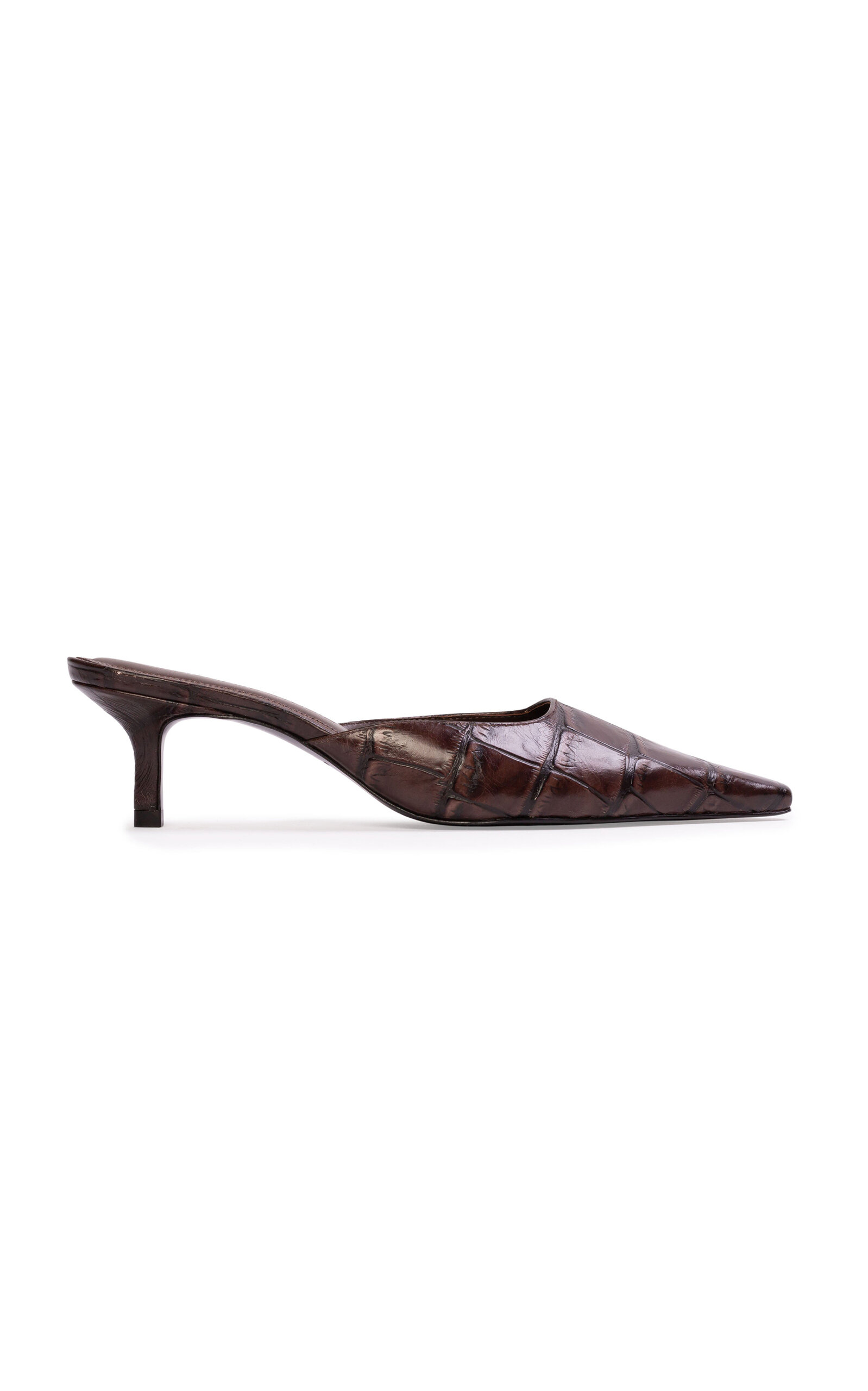 Black Suede Studio Riley Croc-Effect Leather Mules - Moda Operandi