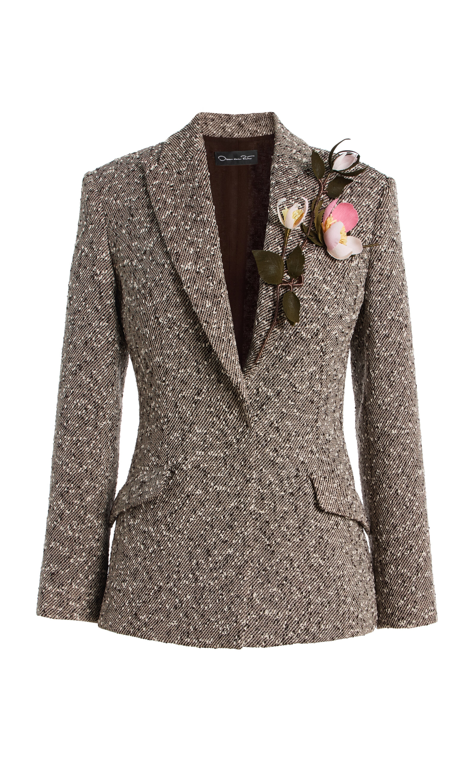 Oscar de la Renta - Slubby Wool-Blend Tweed Blazer - Brown - US 10 - Moda Operandi