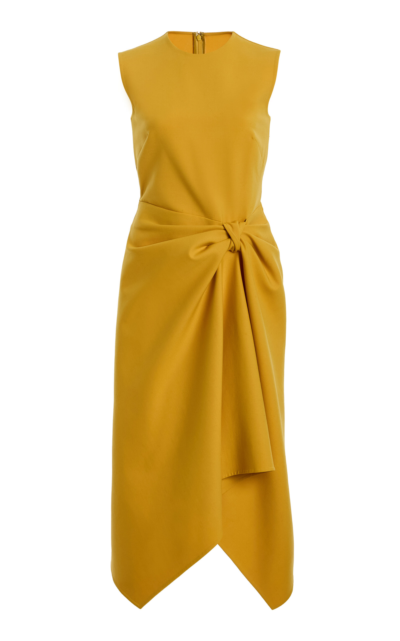 Oscar de la Renta Draped-Waist Wool-Blend Cocktail Midi Dress - Moda Operandi