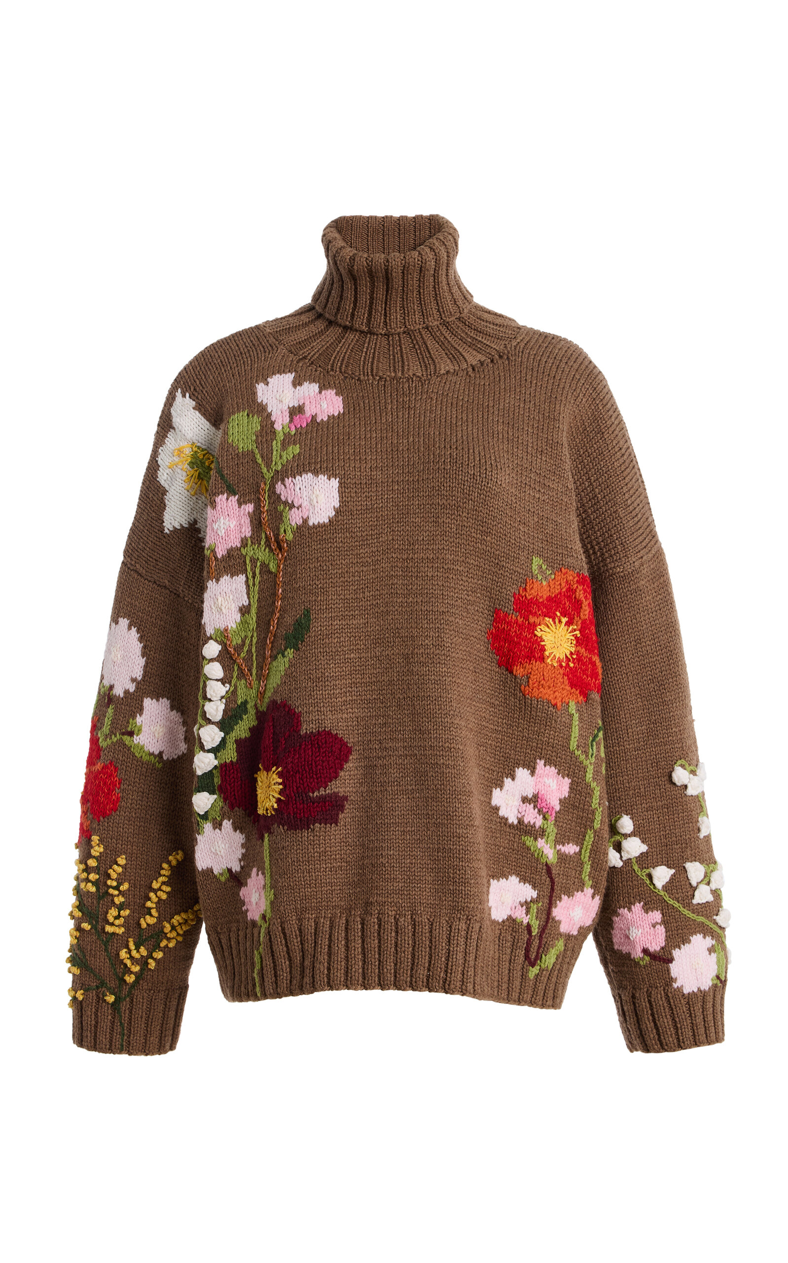 Oscar de la Renta - Floral Intarsia Wool Sweater - Brown - XL - Moda Operandi