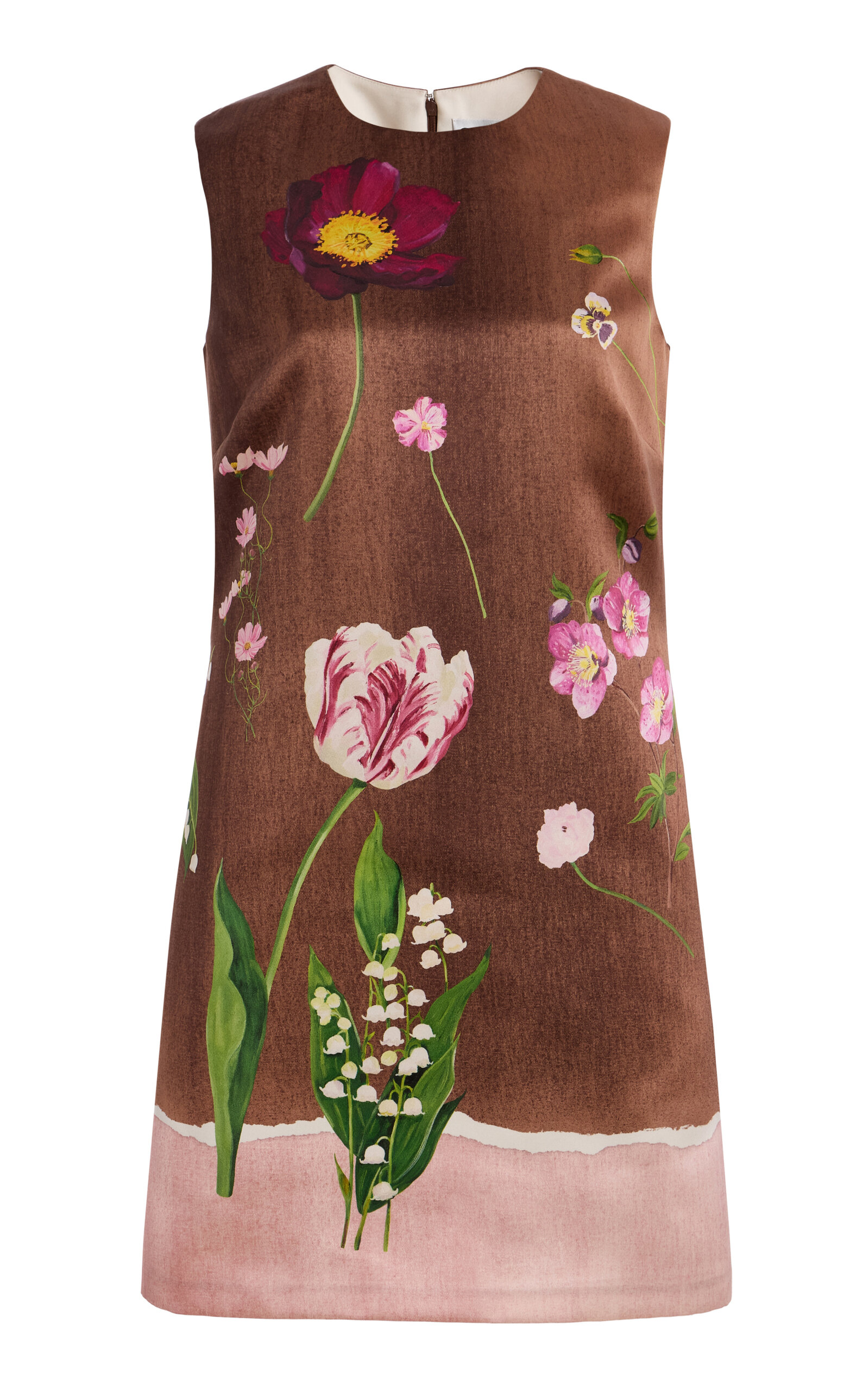 Oscar de la Renta - Botanical Satin Mini Dress - Brown - US 6 - Moda Operandi