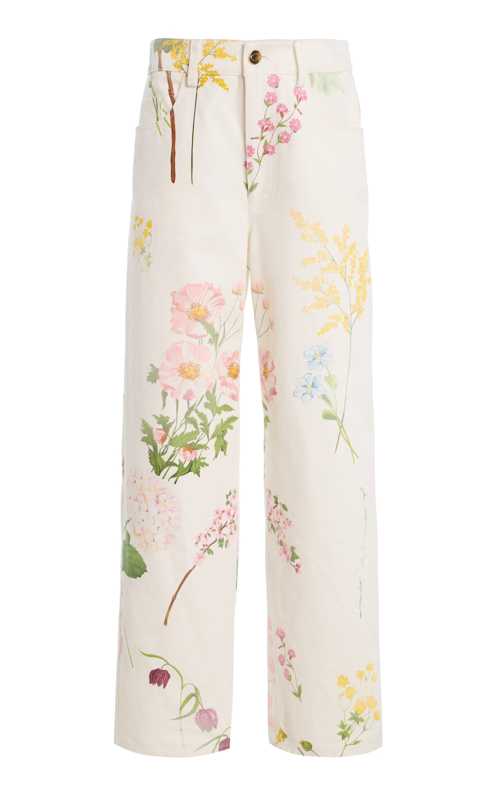 Oscar de la Renta - Botanical Cotton-Denim Straight-Leg Pants - Floral - US 0 - Moda Operandi