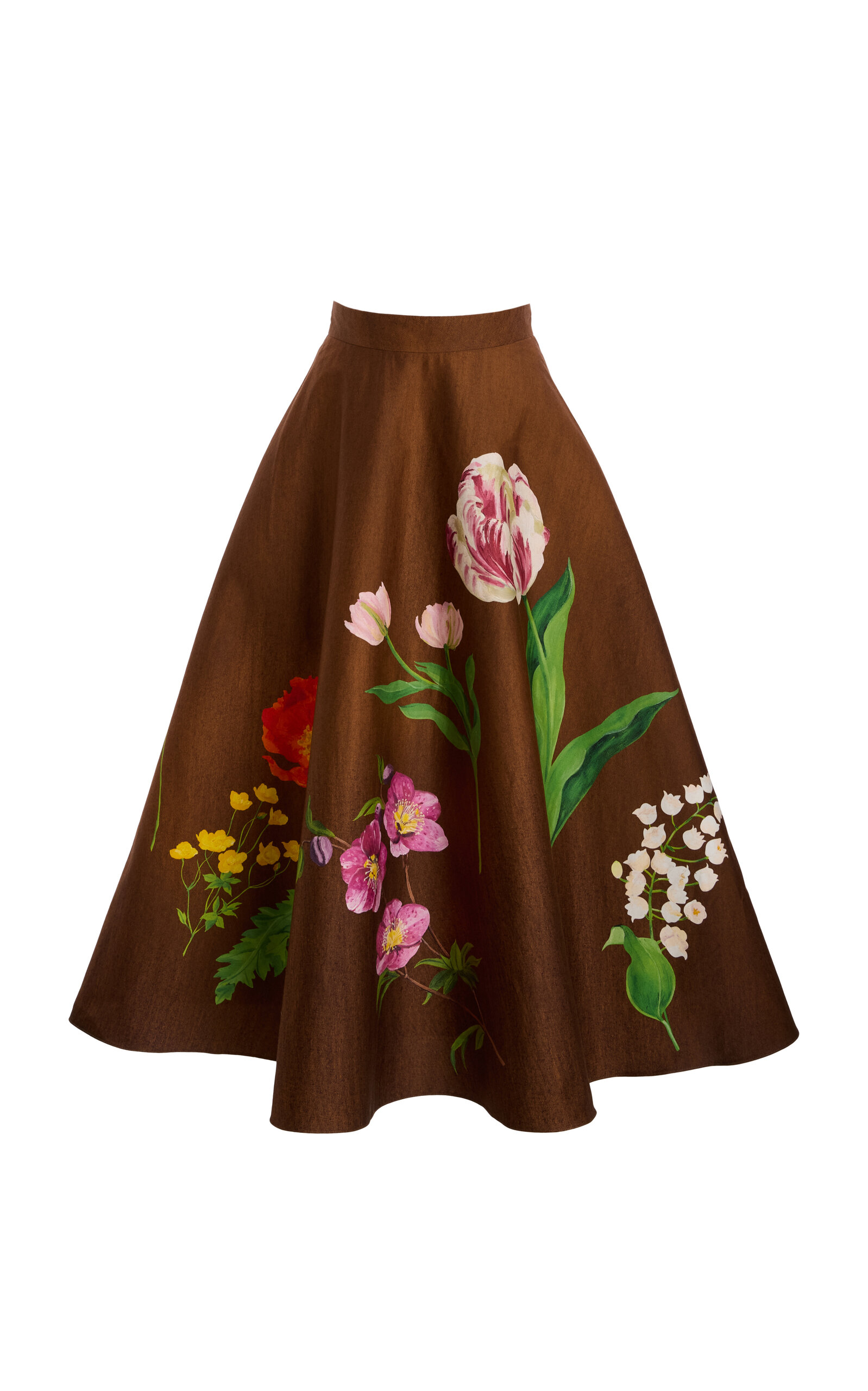 Oscar de la Renta - Botanical Stretch-Cotton Midi Circle Skirt - Brown - US 2 - Moda Operandi