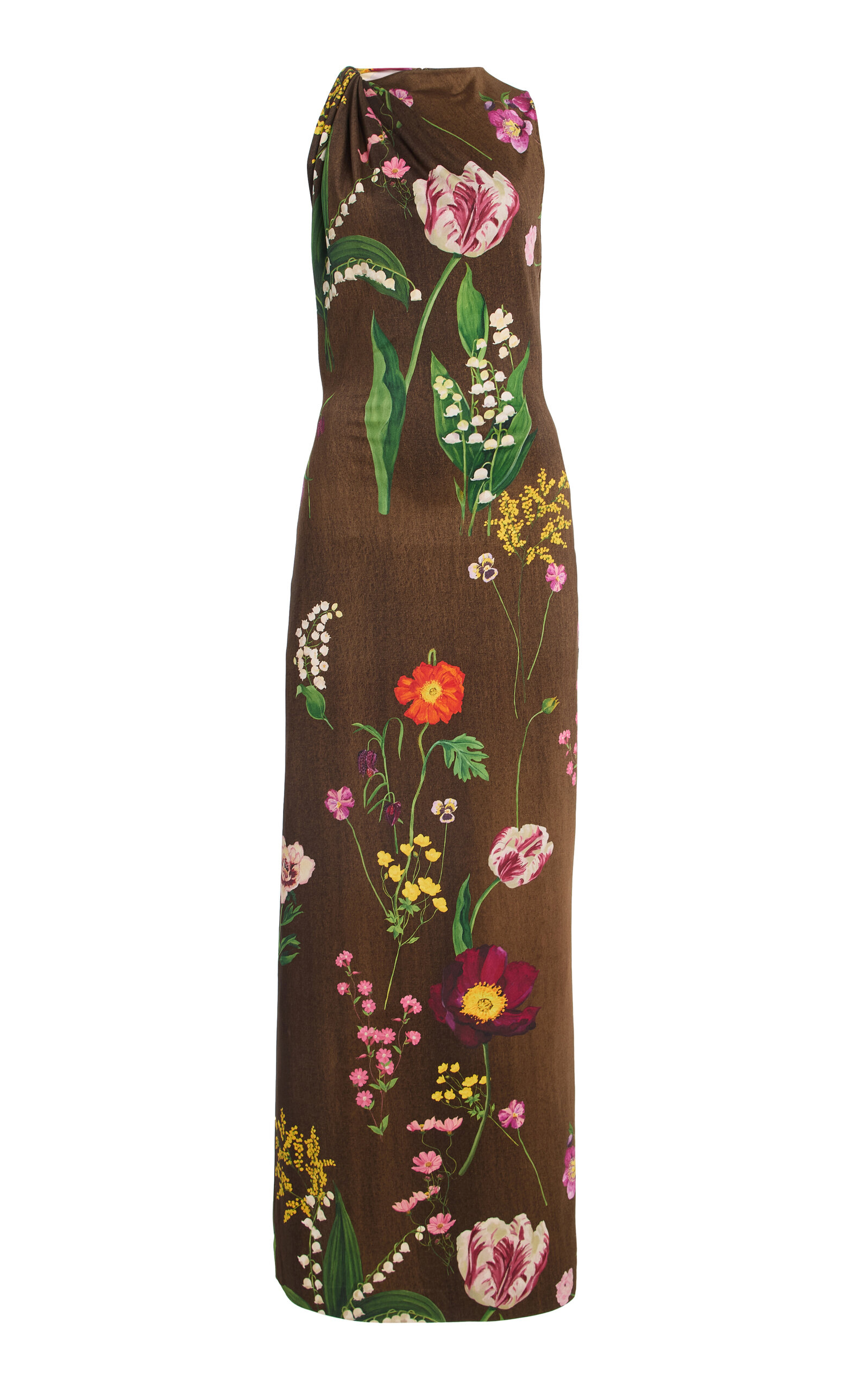 Oscar de la Renta - Mixed Botanical Milano Jersey Dress - Brown - US 10 - Moda Operandi