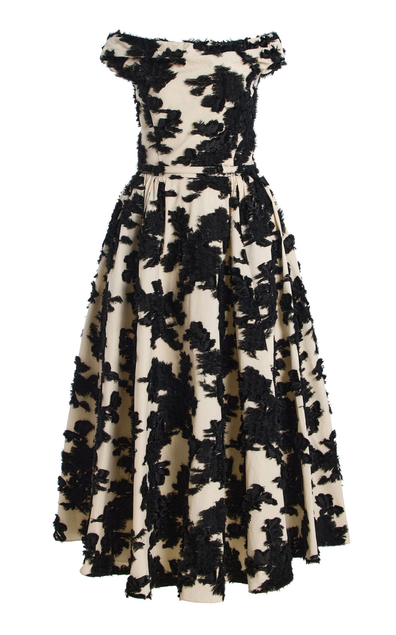 Oscar de la Renta - Off-The-Shoulder Abstract Fil Coupe Midi Dress - Black/white - US 0 - Moda Operandi