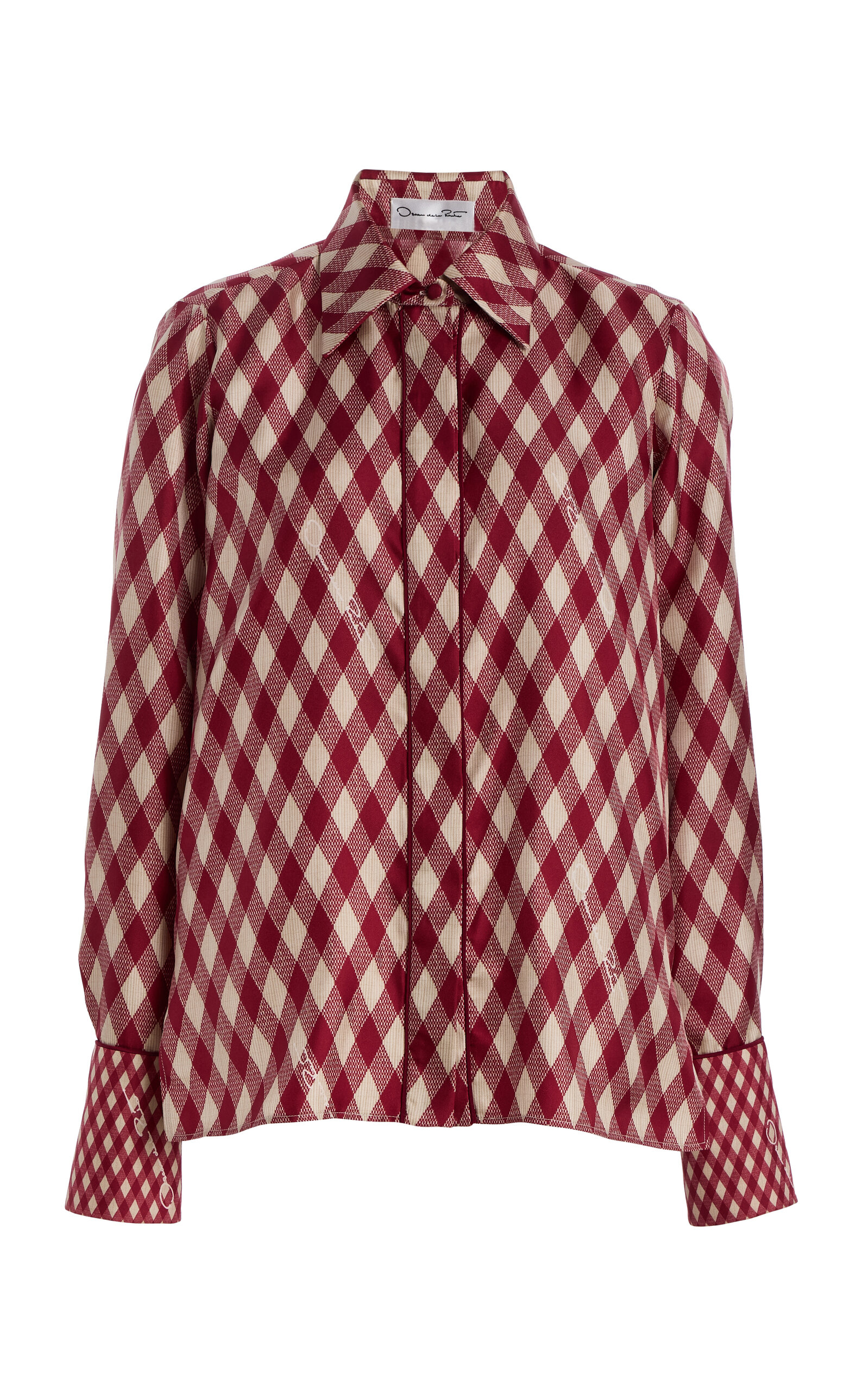 Oscar de la Renta - Argyle Silk-Twill Blouse - Red - US 10 - Moda Operandi
