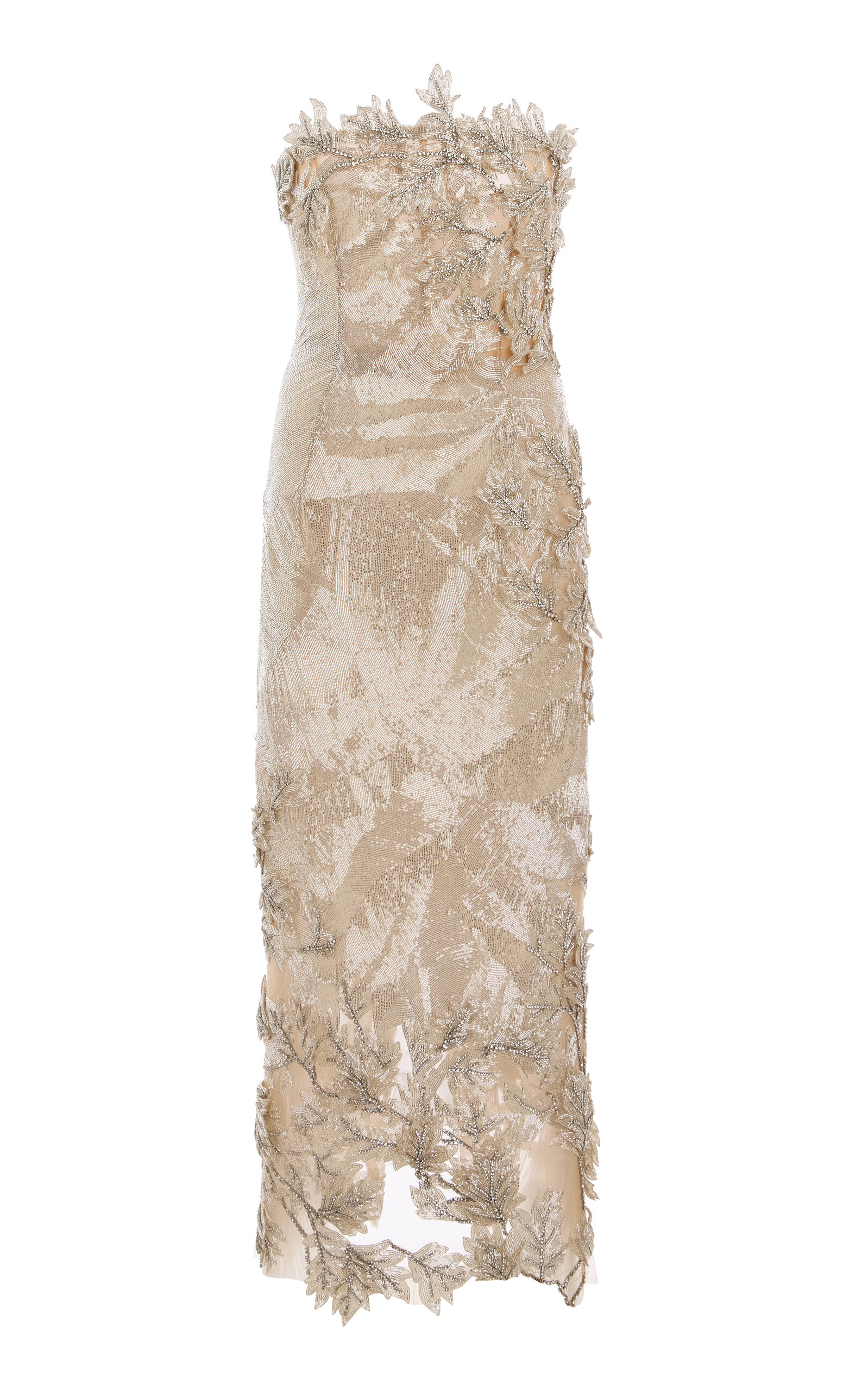 Oscar de la Renta - Cutout Intarsia Midi Cocktail Dress - Silver - US 4 - Moda Operandi
