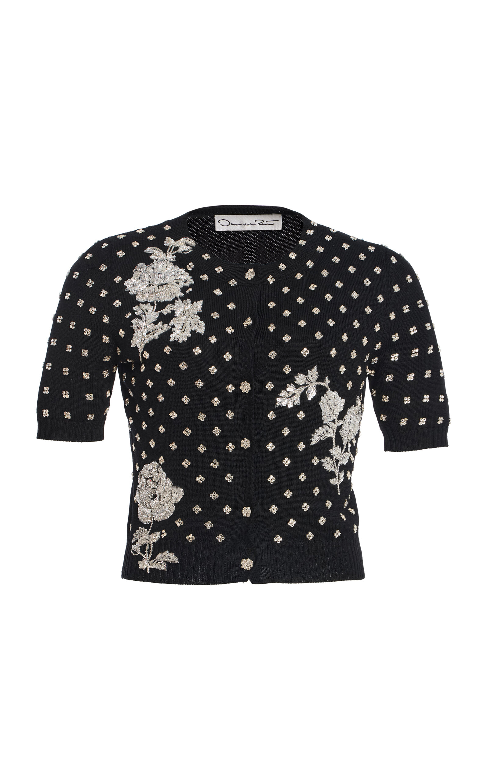Oscar de la Renta - Floral Crystal-Embroidered Wool Cardigan - Black - S - Moda Operandi