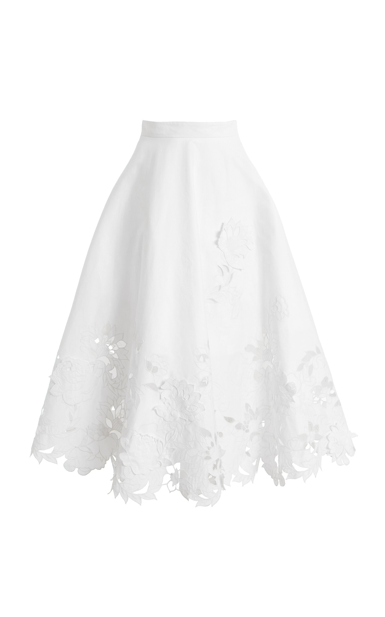 Oscar de la Renta - Embroidered Cotton-Twill Midi Skirt - White - US 8 - Moda Operandi