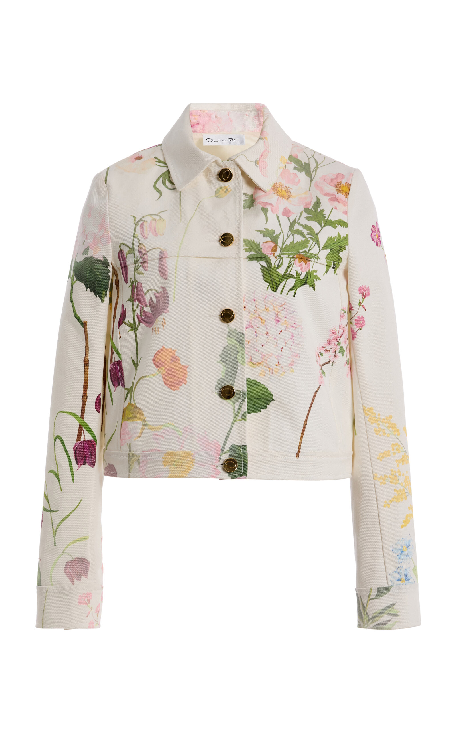 Oscar de la Renta - Faded Botanical Denim Jacket - White - US 8 - Moda Operandi