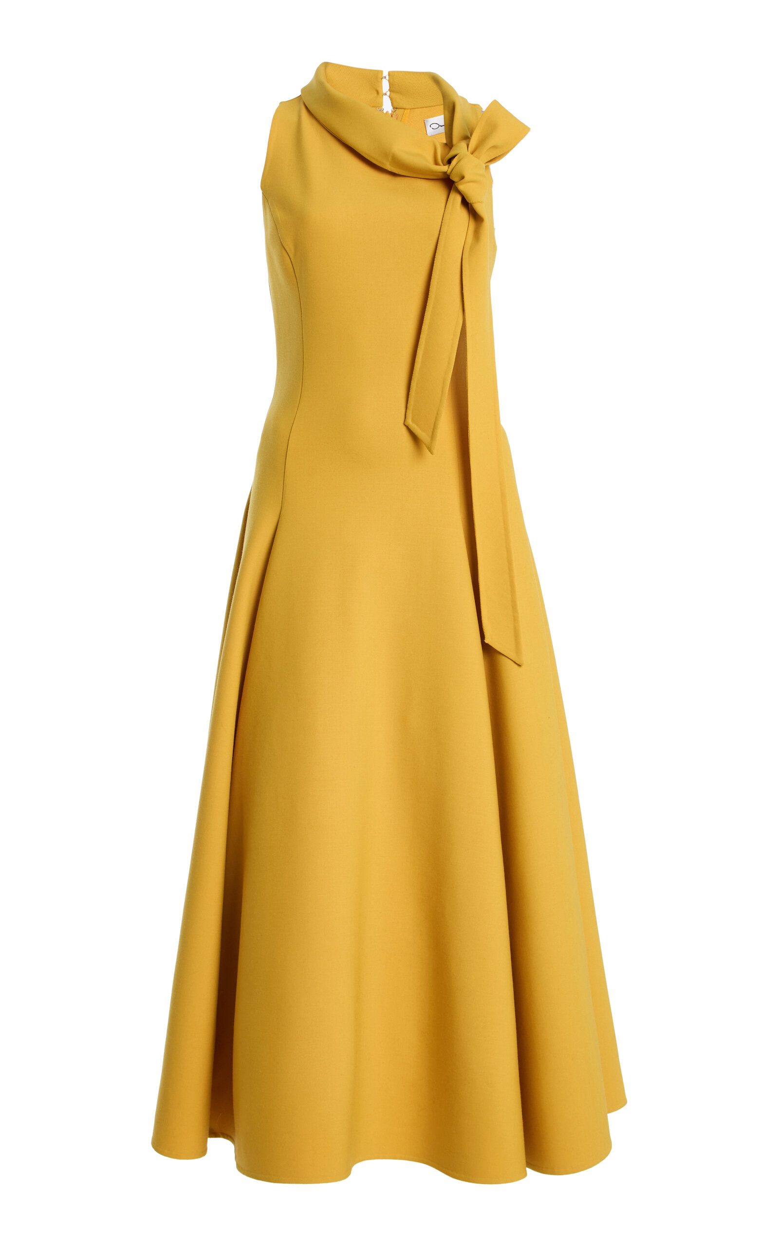 Oscar de la Renta - Bow-Detailed Stretch-Wool Midi Dress - Yellow - US 00 - Moda Operandi