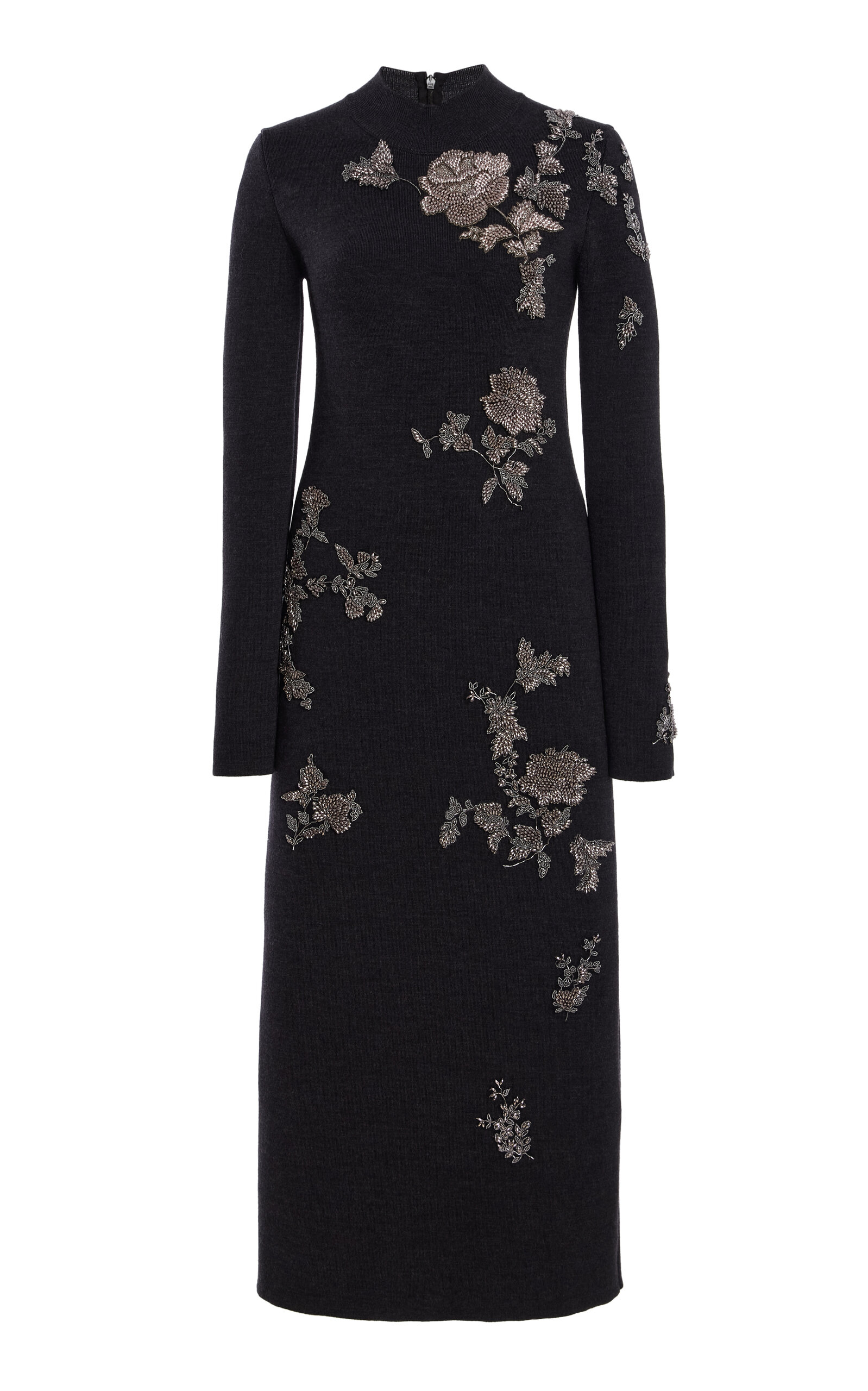 Oscar de la Renta - Embroidered Knit Midi Dress - Dark Green - M - Moda Operandi