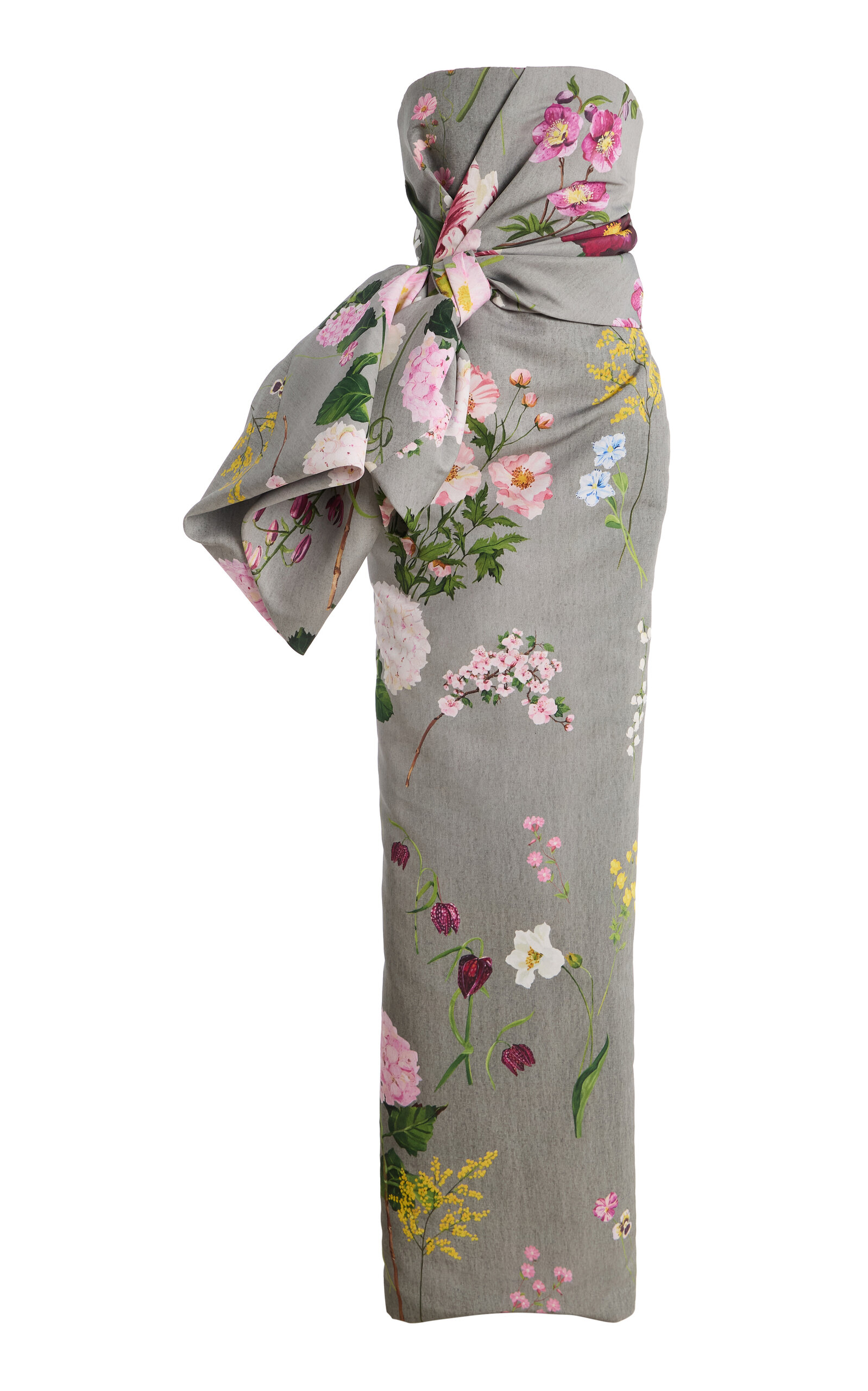 Oscar de la Renta - Mixed Botanical Faille Gown - Grey - US 6 - Moda Operandi