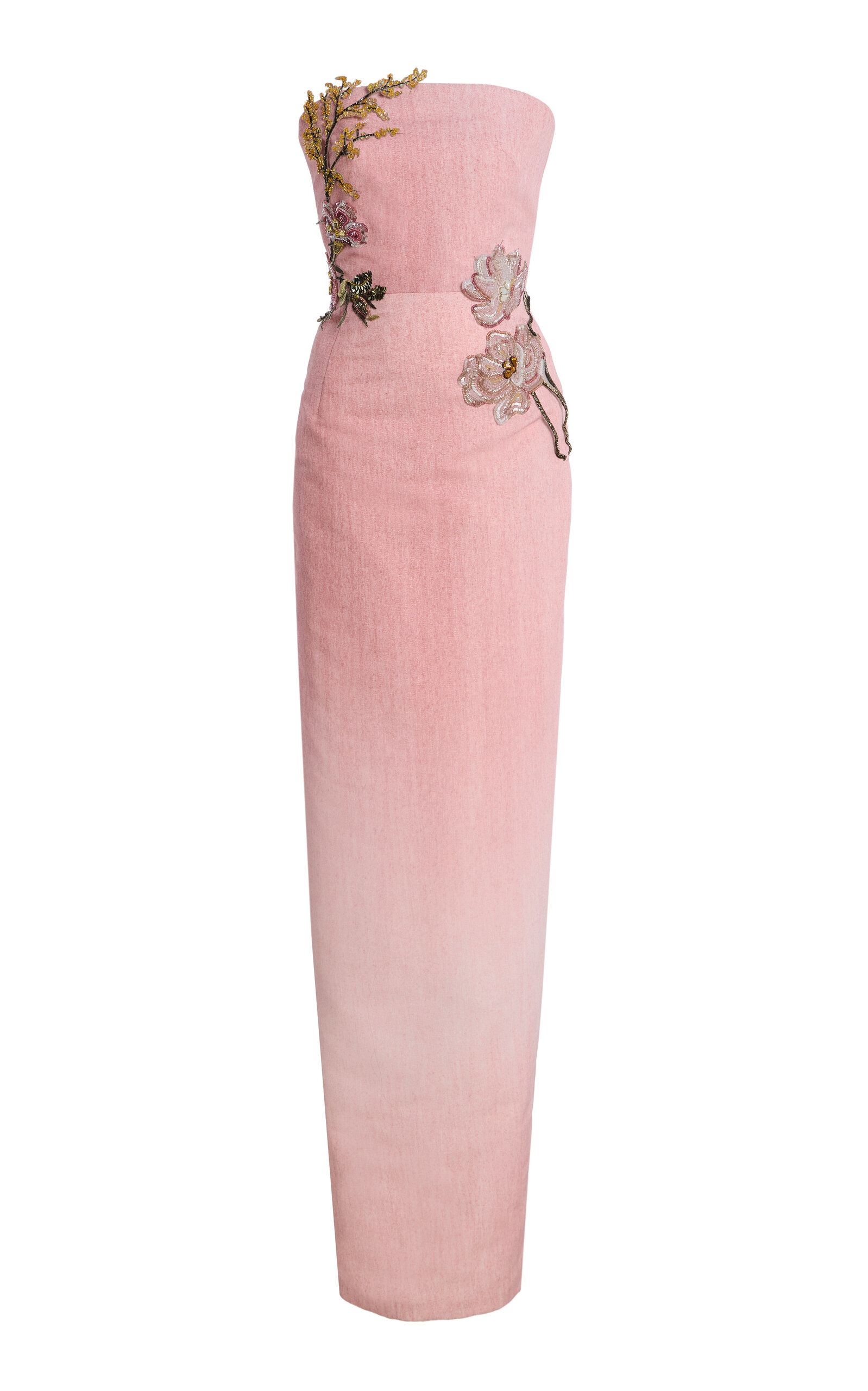 Oscar de la Renta - Beaded Florals Faille Gown - Pink - US 2 - Moda Operandi