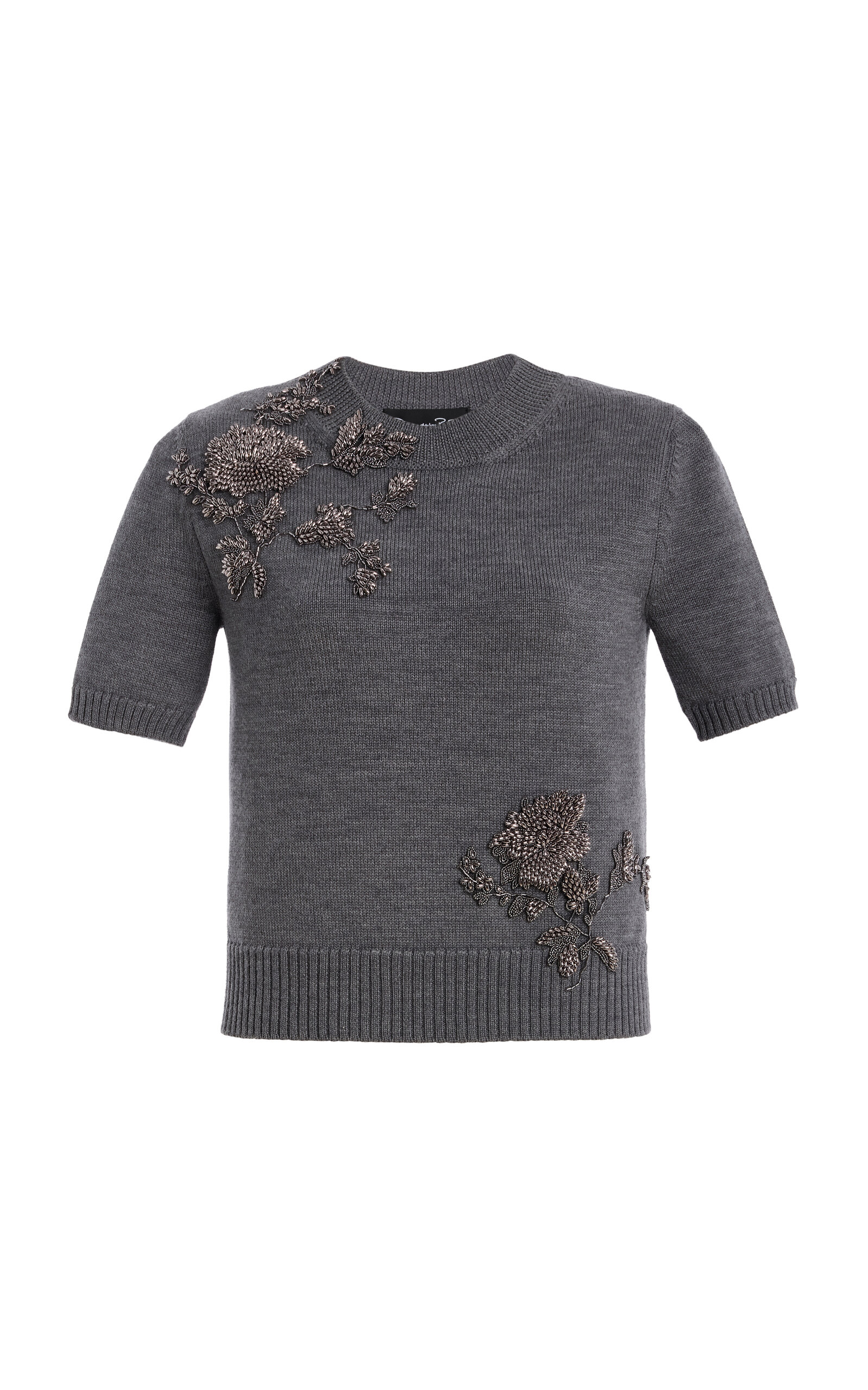 Oscar de la Renta - Beaded Wool Top - Dark Grey - XS - Moda Operandi