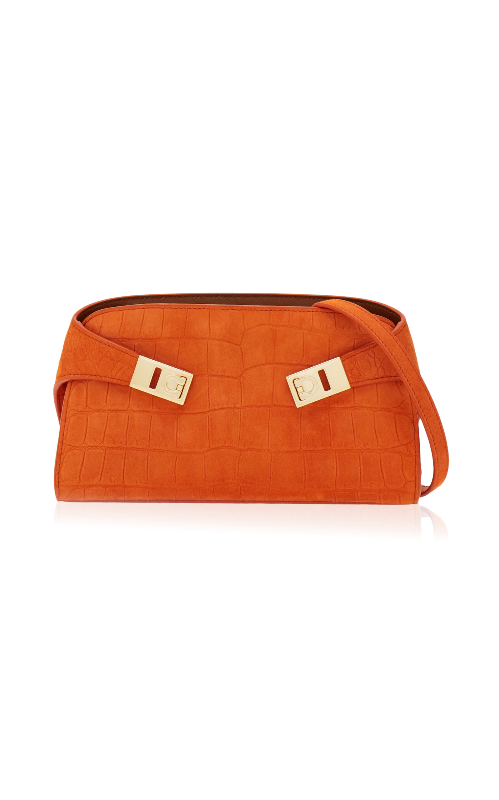 Ferragamo Hug Mini Alligator-Embossed Suede Crossbody Bag - Moda Operandi