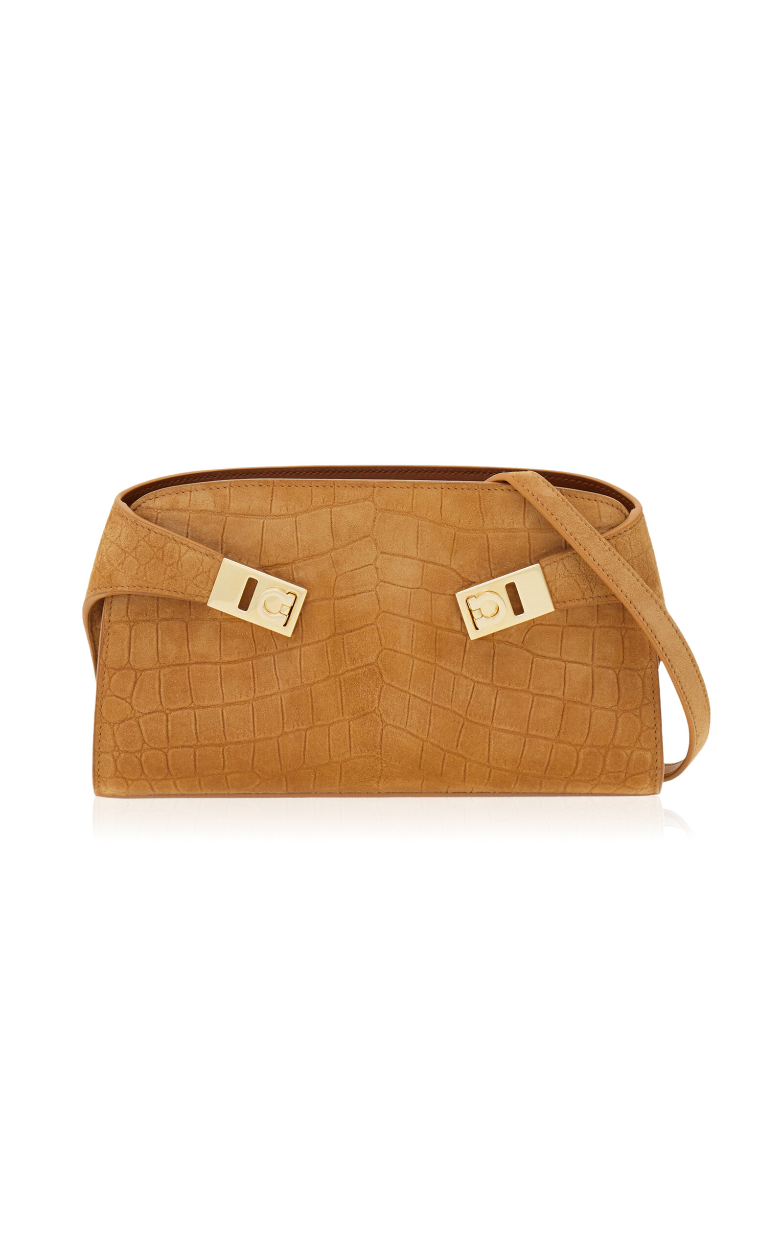 Ferragamo Hug Mini Alligator-Embossed Suede Crossbody Bag - Moda Operandi