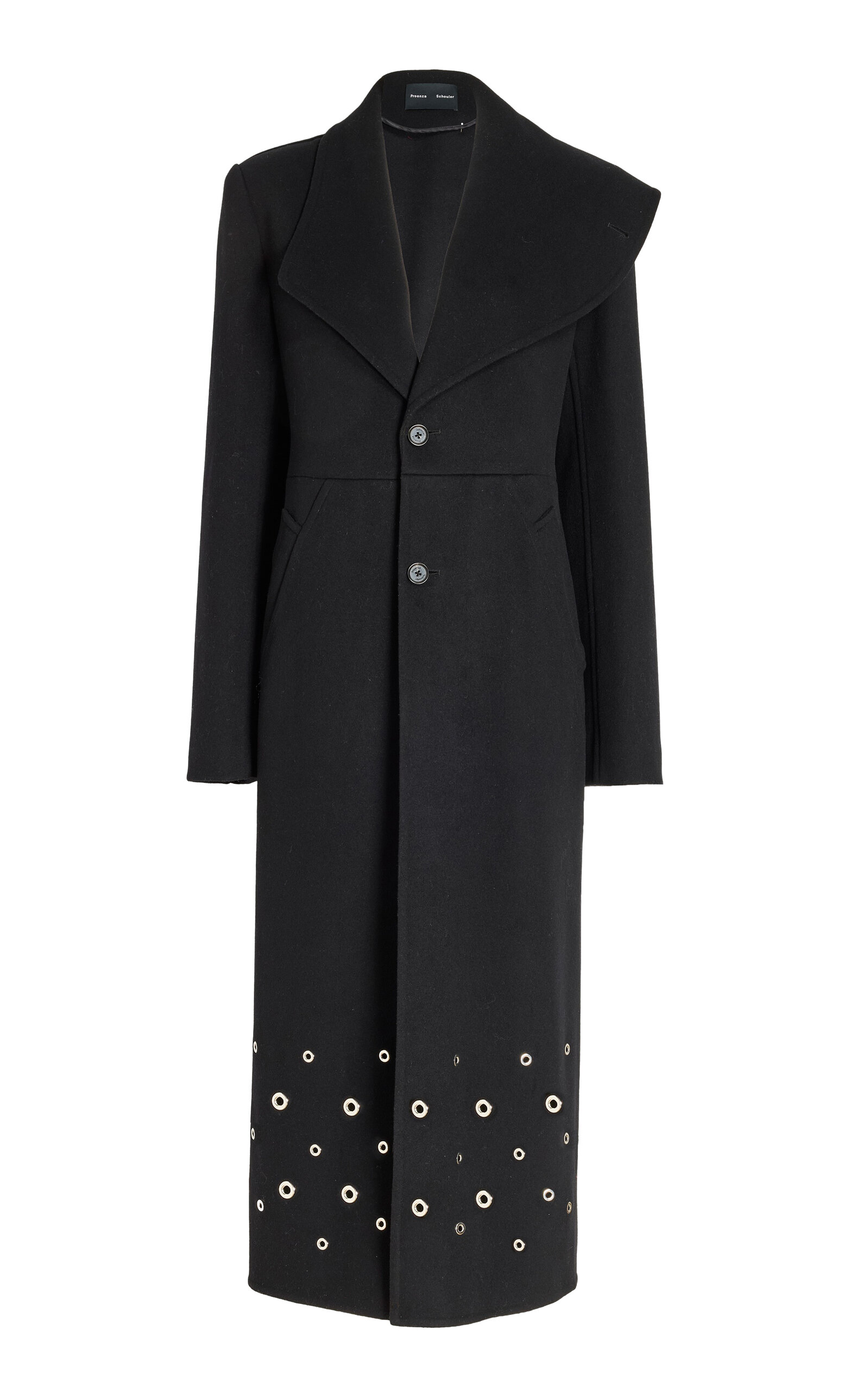 Proenza Schouler - Alix Grommet-Embellished Longline Wool-Blend Coat - Black - US 0 - Moda Operandi