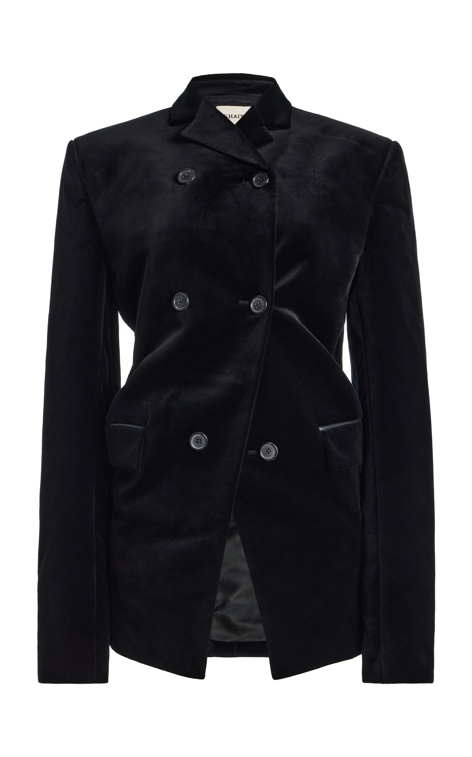 Khaite - Rolo Double-Breasted Velvet Jacket - Black - US 12 - Moda Operandi