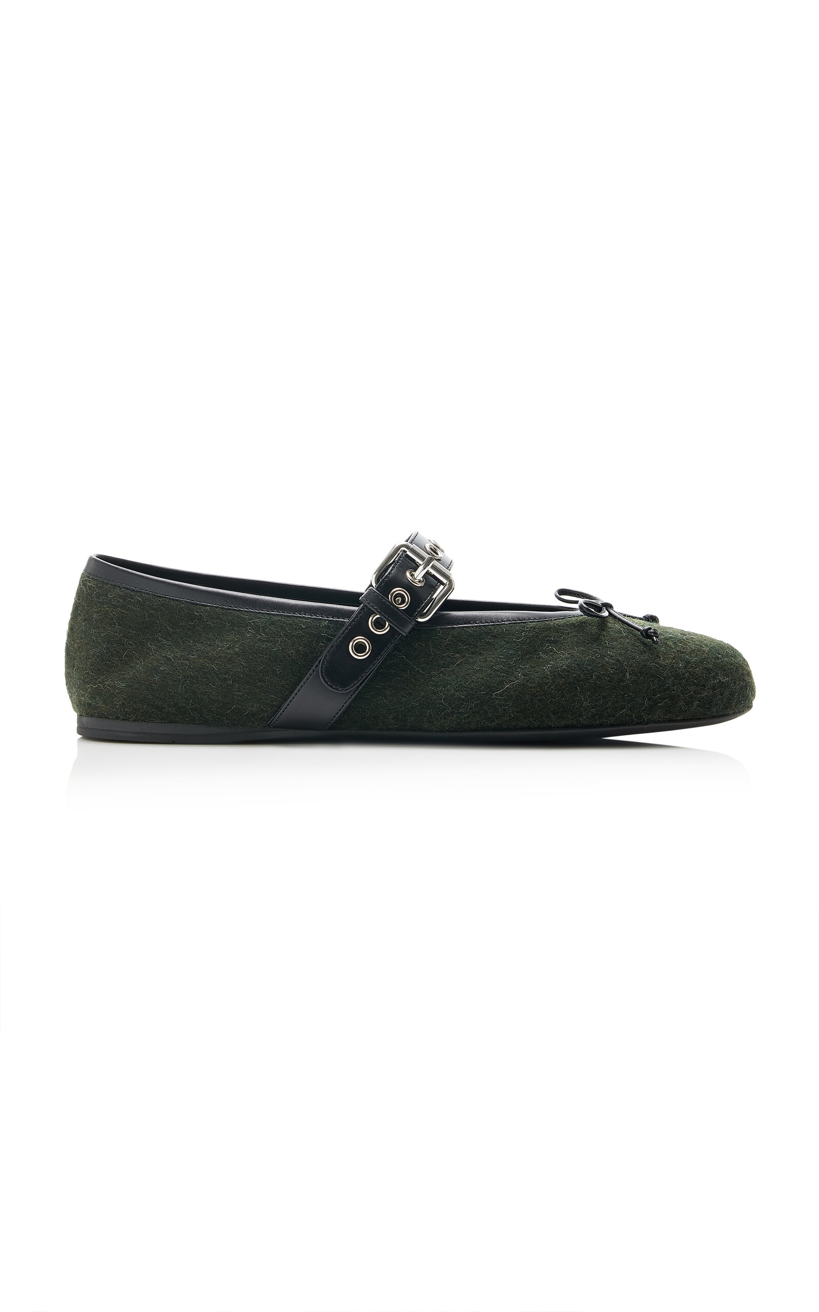 Miu Miu Buckled Flannel Ballet Flats - Moda Operandi