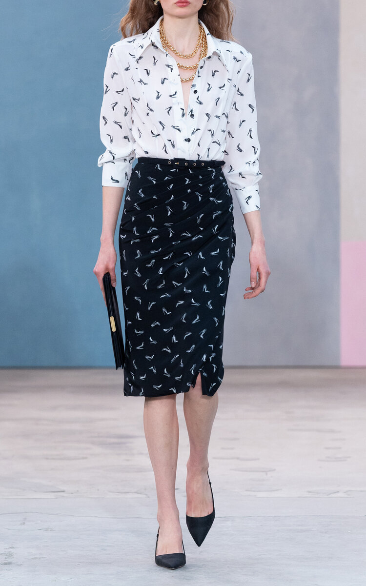 Carolina Herrera - Good Girl Shoe Print Crepe Knee-Length Skirt - Black/white - US 6 - Moda Operandi