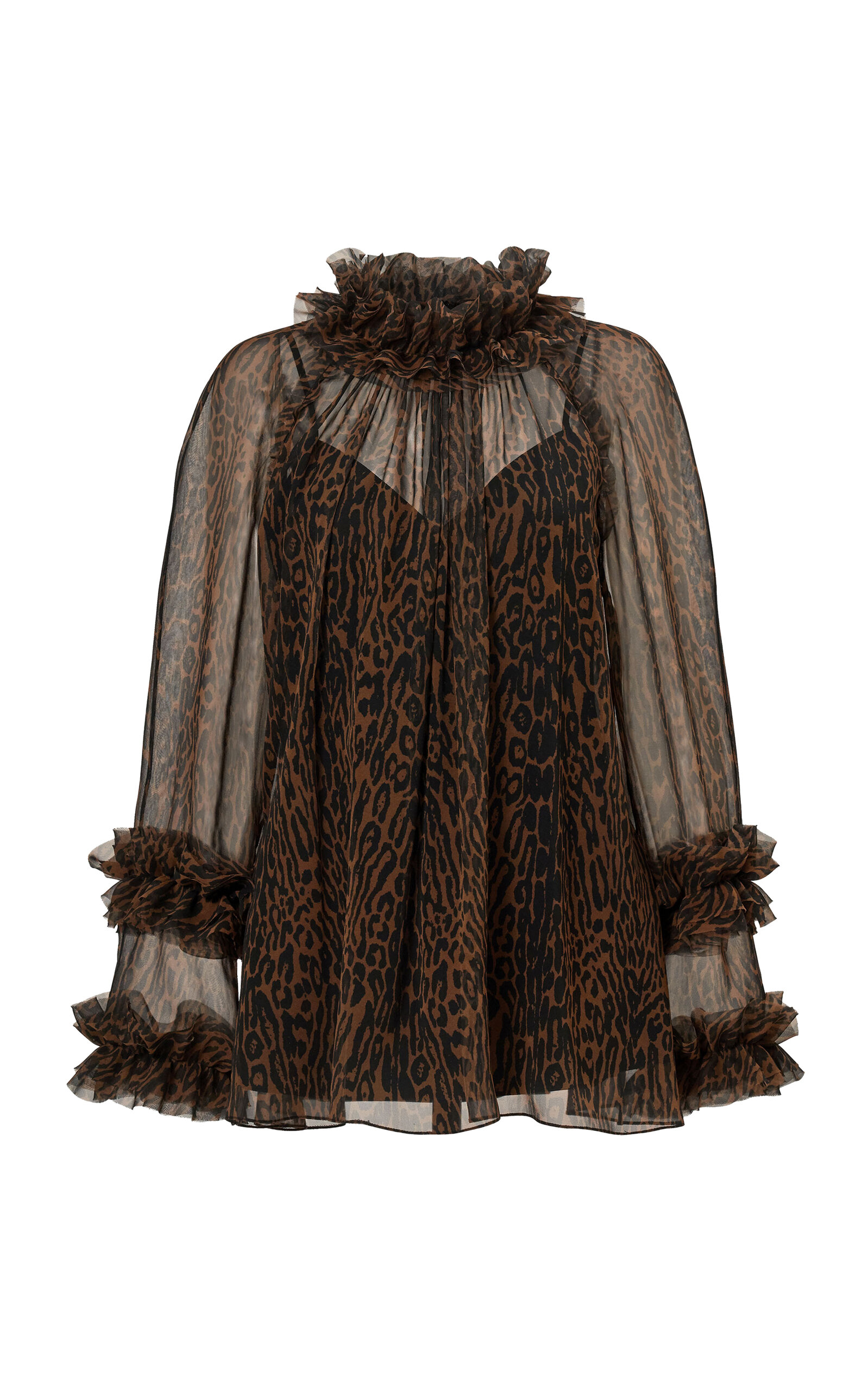 Carolina Herrera - Ruffle-Trimmed Leopard Print Chiffon Top - Print - US 12 - Moda Operandi