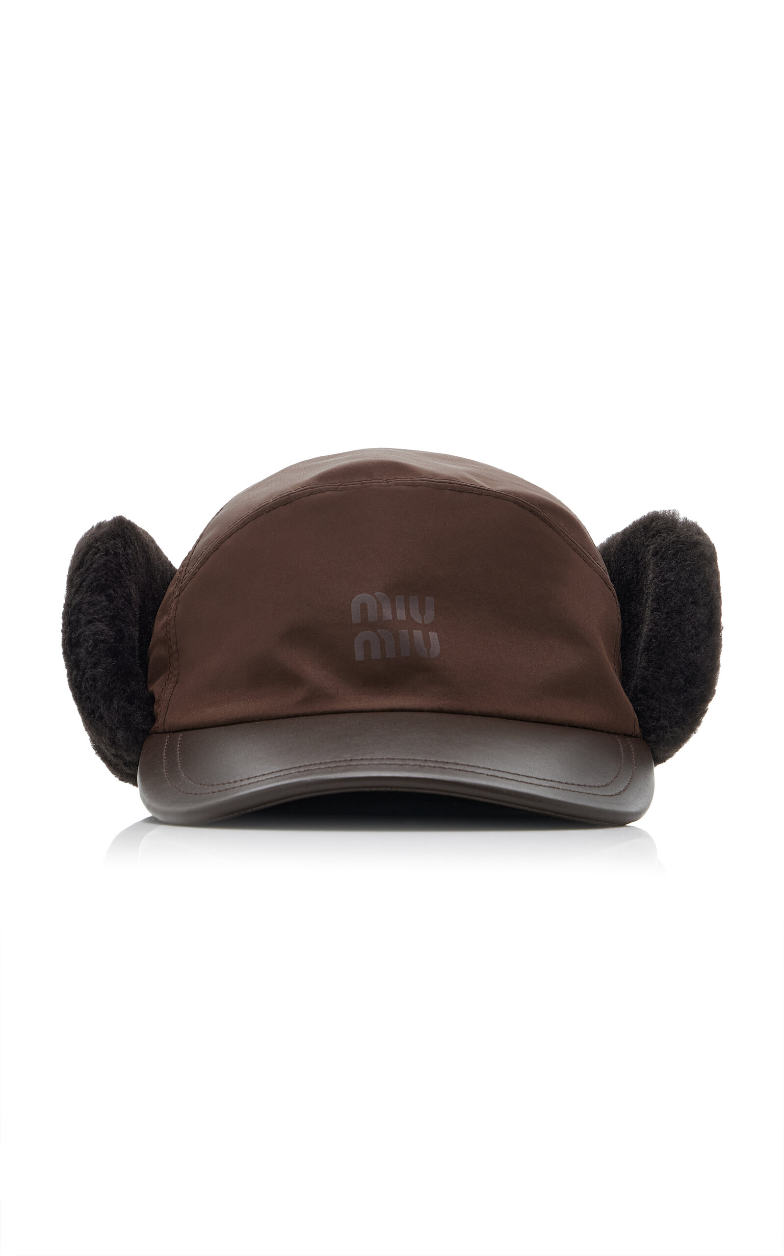Miu Miu - Shearling-Trimmed Canvas Cap - Brown - M - Moda Operandi