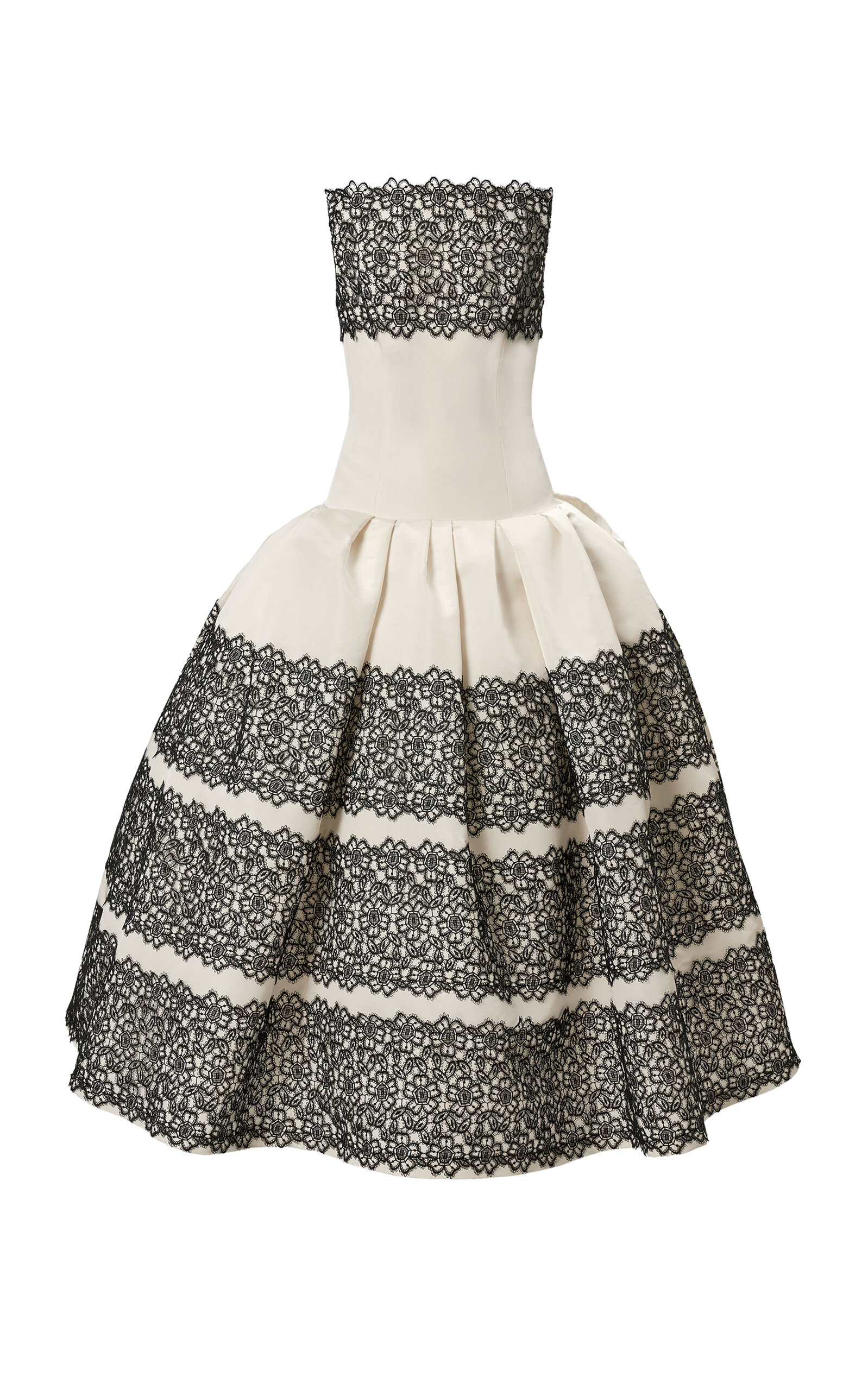 Carolina Herrera - Lace-Trimmed Silk Faille Ankle-Length Dress - Black/white - US 2 - Moda Operandi