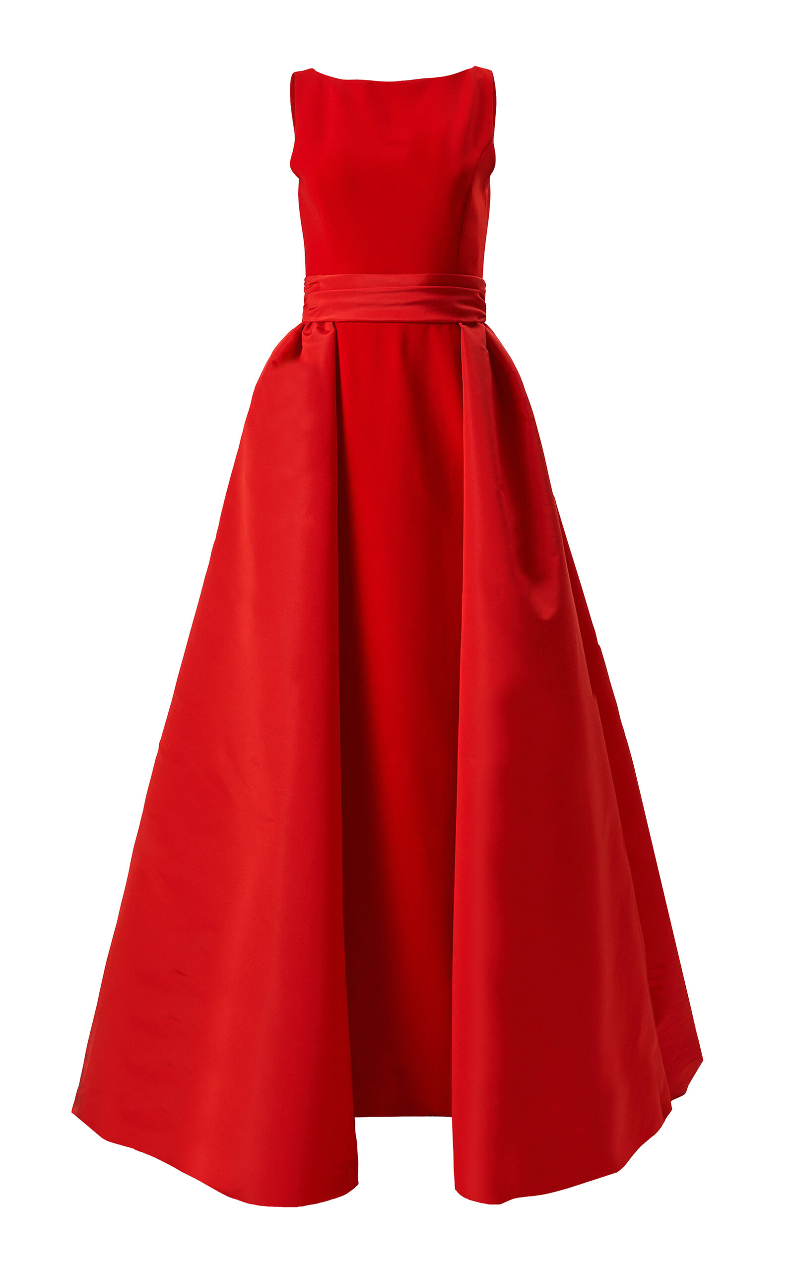 Carolina Herrera - Overskirt-Detailed Silk Faille Column Gown - Red - US 2 - Moda Operandi